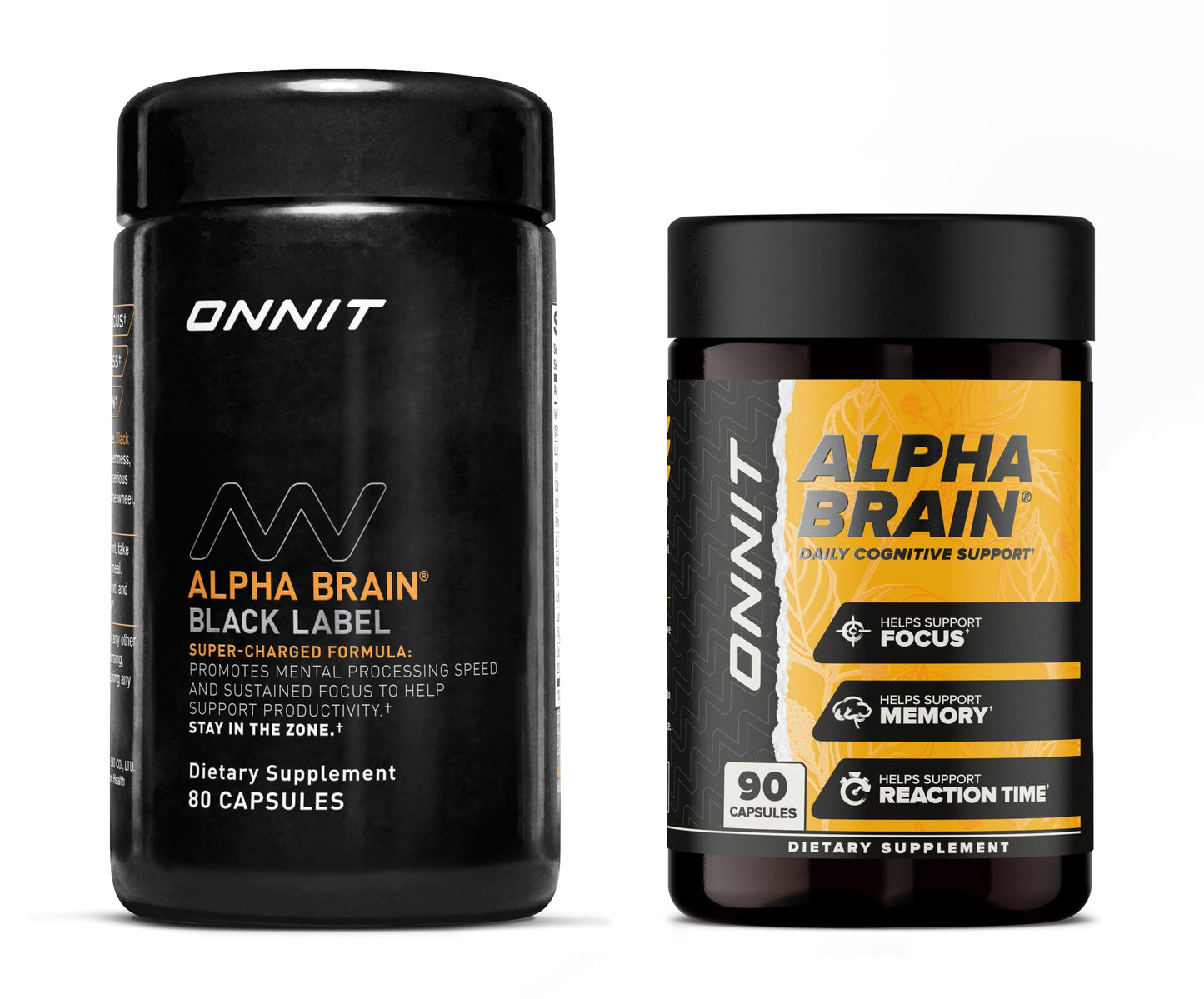 ONNIT Cognitive Performance Bundle: Alpha Brain Nootropic Capsules (90 Count) + Alpha Brain Black Label Capsules (80 Count) – 170 Capsules