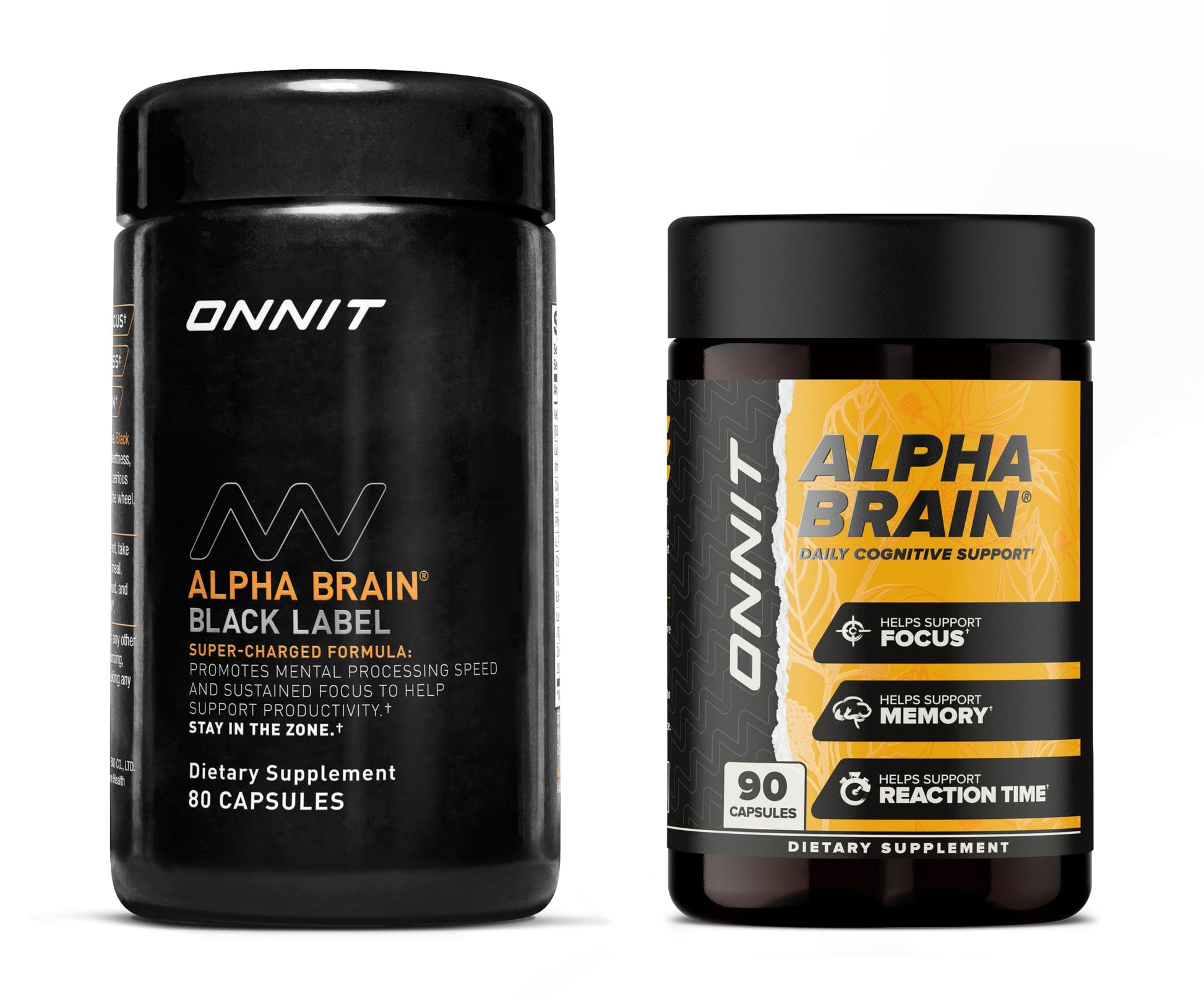 ONNIT Cognitive Performance Bundle: Alpha Brain Nootropic Capsules (90 Count) + Alpha Brain Black Label Capsules (80 Count) – 170 Capsules