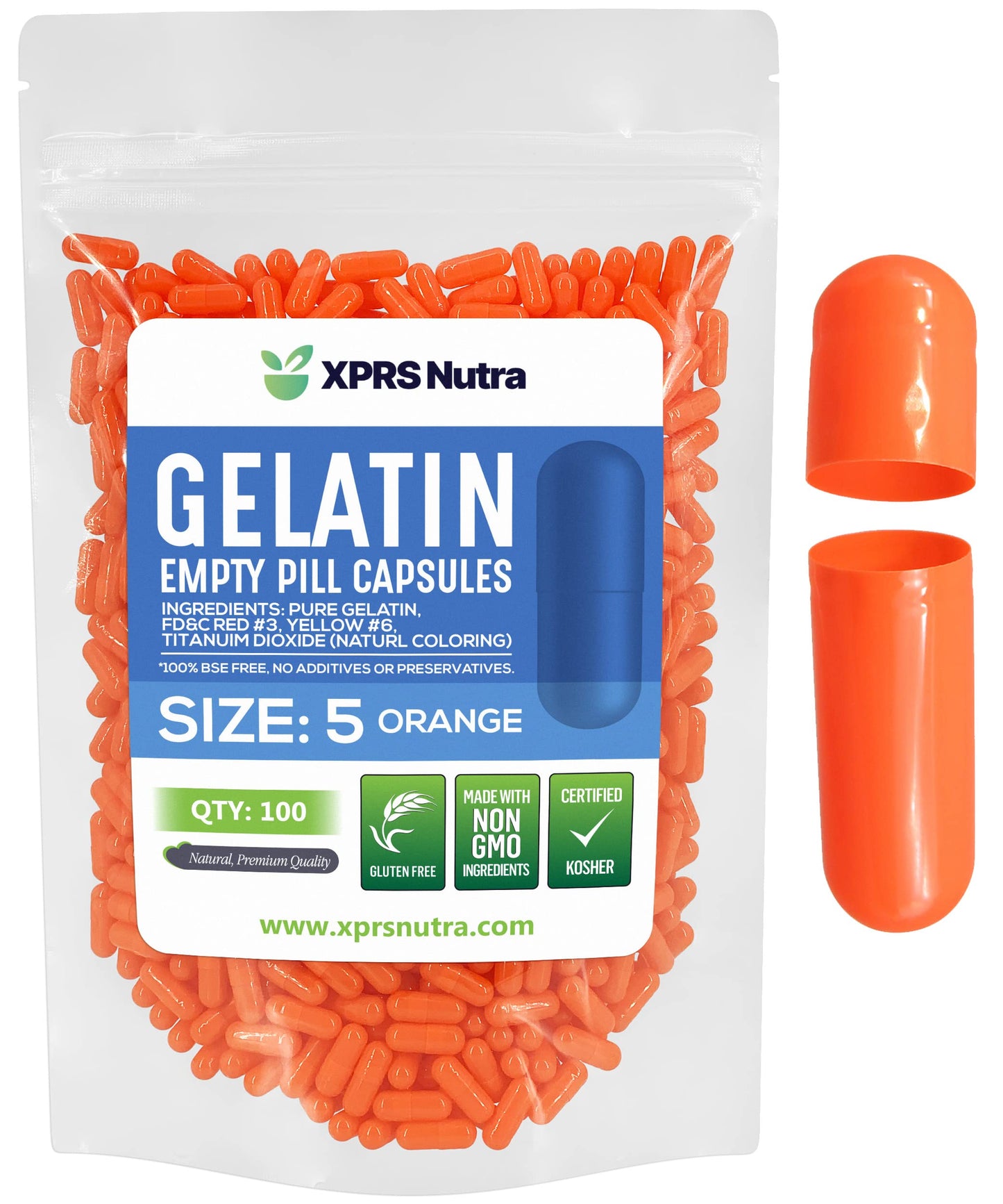 XPRS Nutra Size 5 Empty Gelatin Capsules, 100 Count
