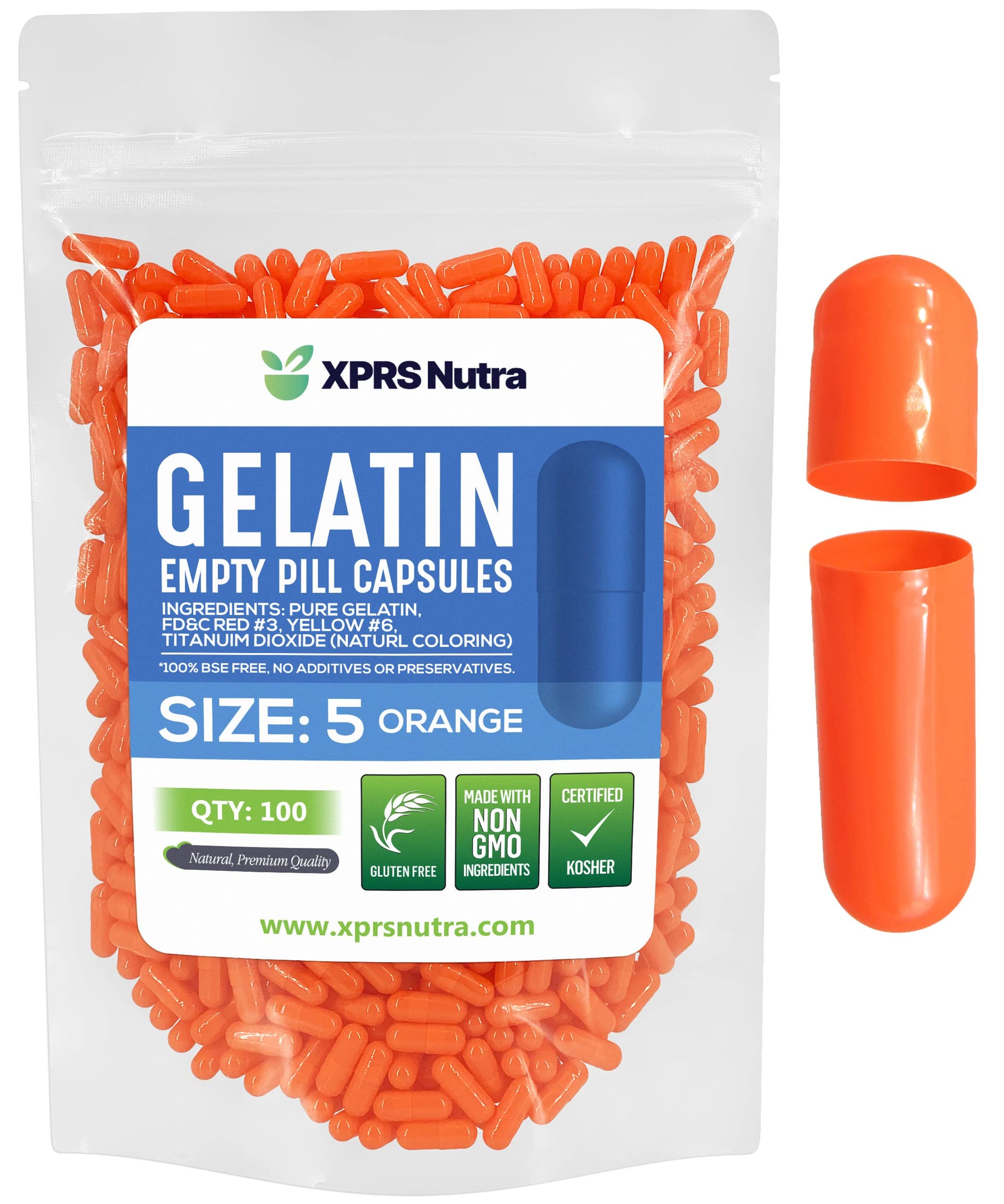 XPRS Nutra Size 5 Empty Gelatin Capsules, 100 Count