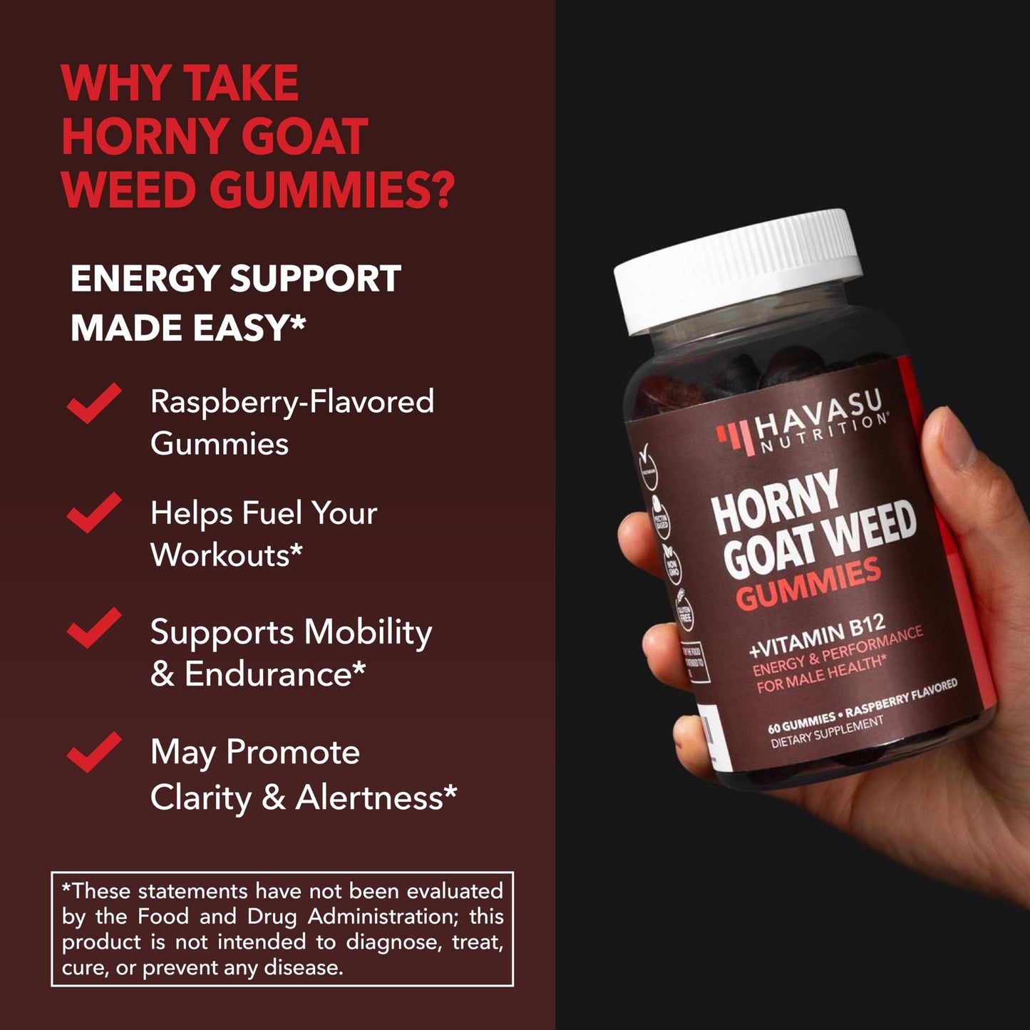 HAVASU NUTRITION Horny Goat Weed Gummies with Vitamin B12 - 60 Count