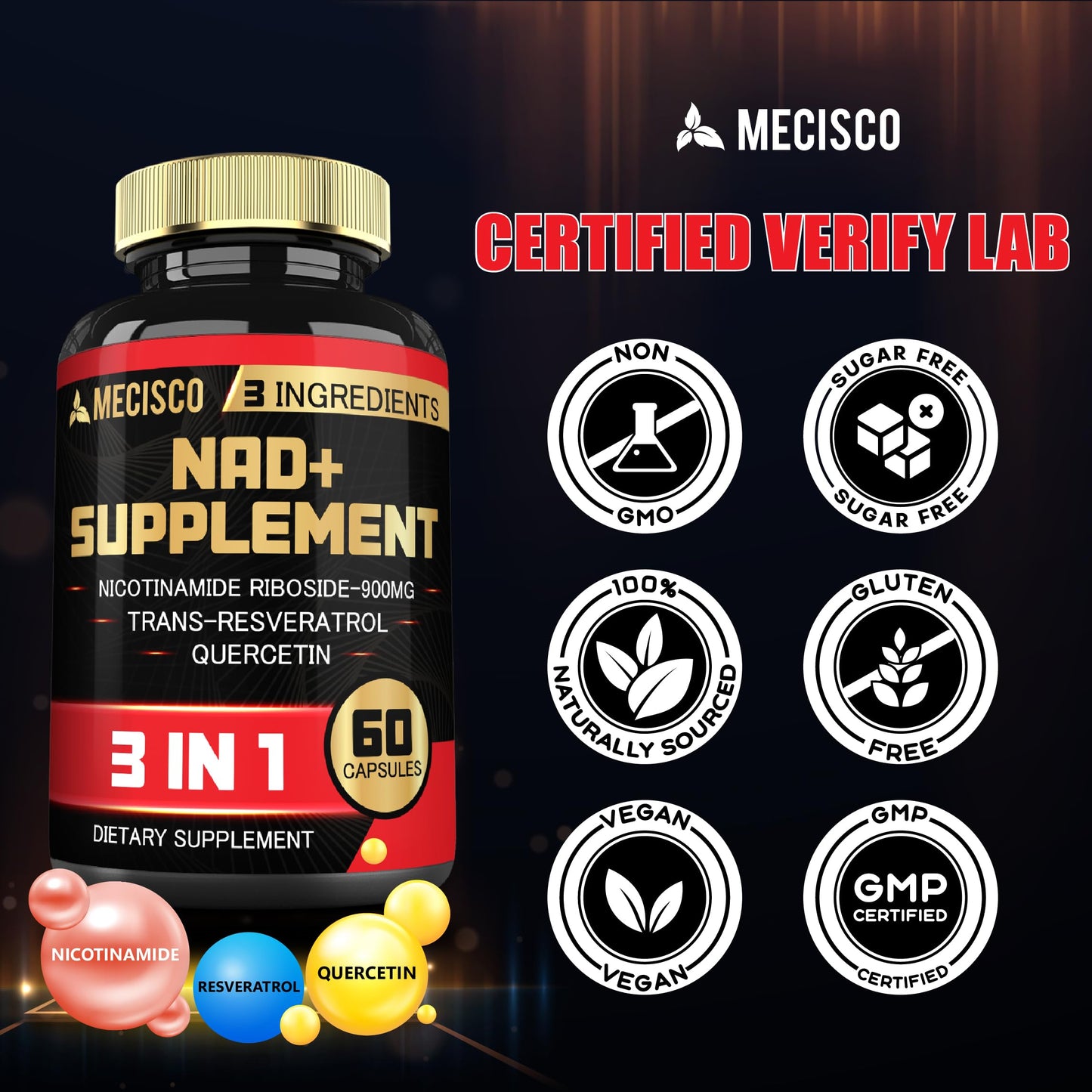 Mecisco 3in1 NAD+ Supplement Capsule 60 Count