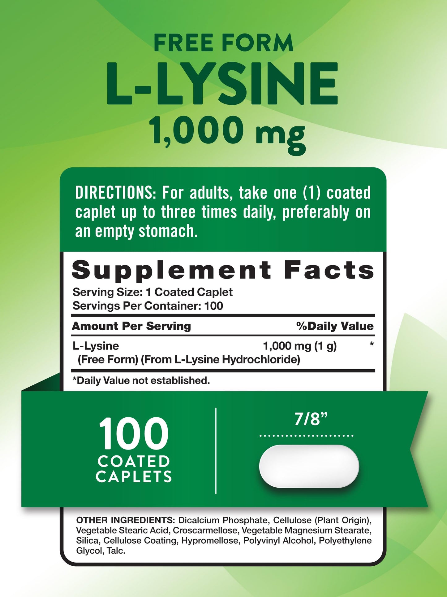 Nature's Truth L-Lysine 1000mg Coated Caplets, 100 Count