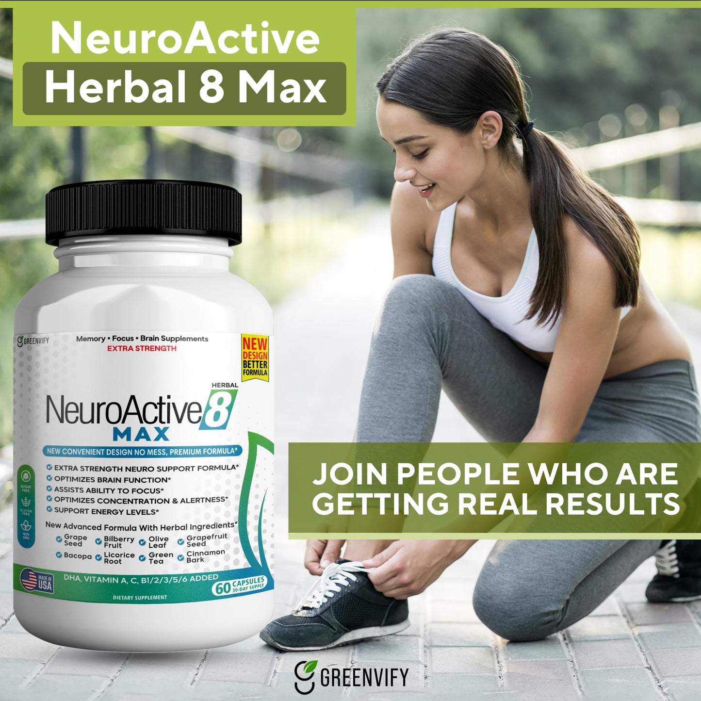 GREENVIFY NeuroActive 8 Max Brain Support Supplement Extra Strength Formula, 120 Capsules