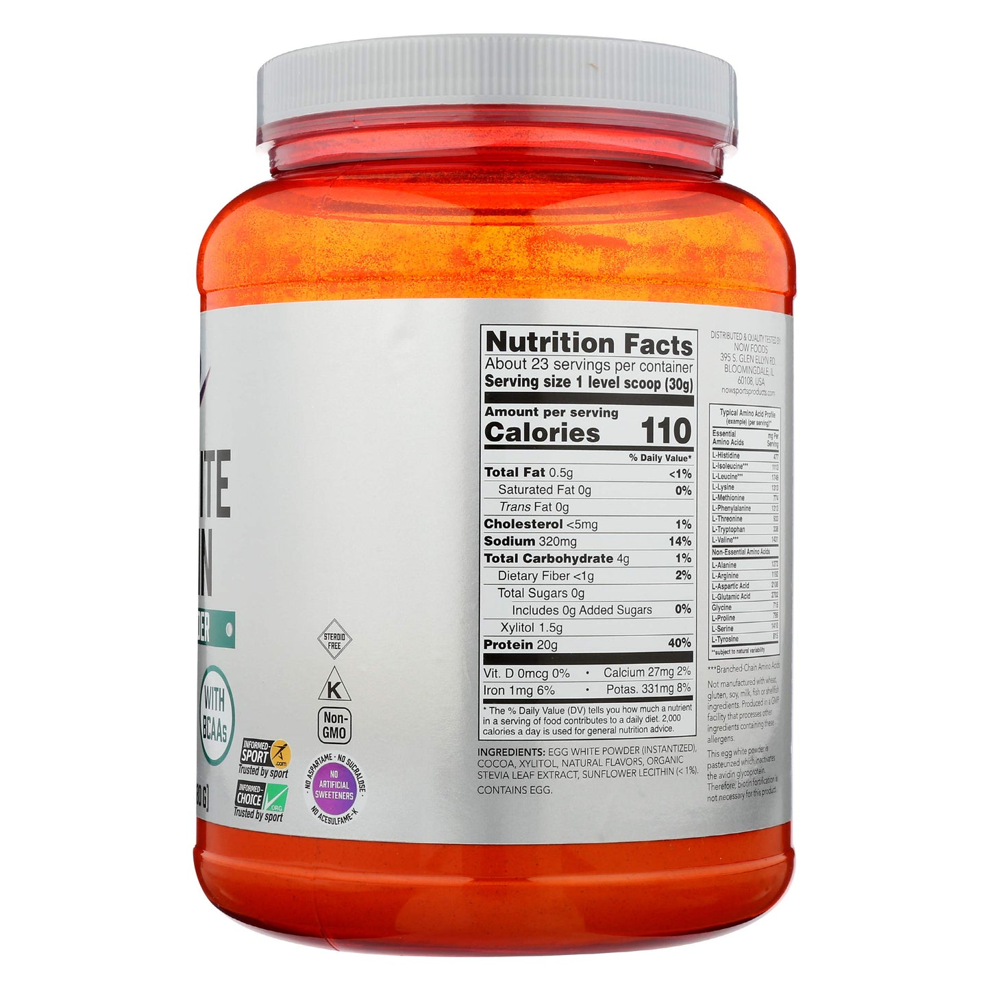 NOW Foods Egg White Protein Powder Chocolate 24 Ounces
