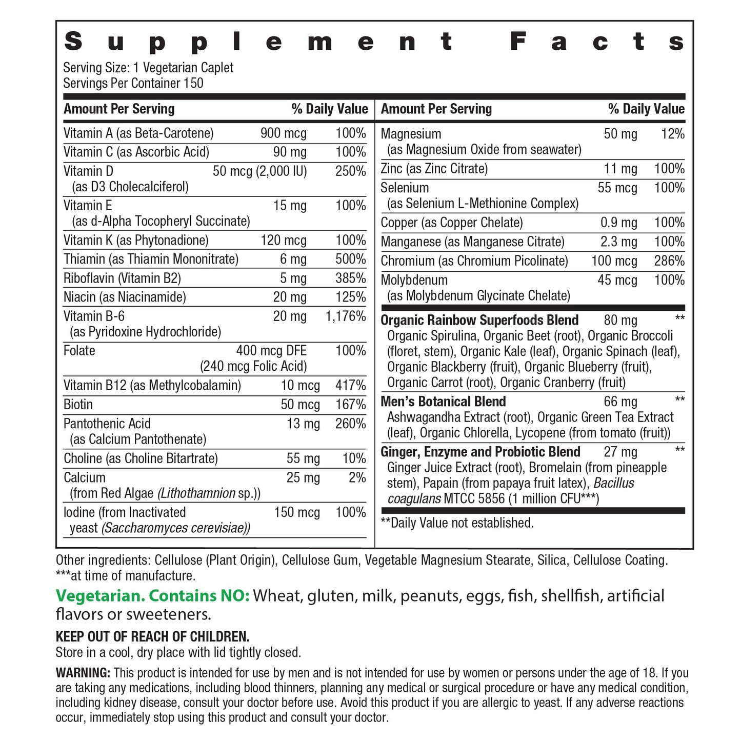 Rainbow Light Mens Multivitamin One + Tablets, 150 Count