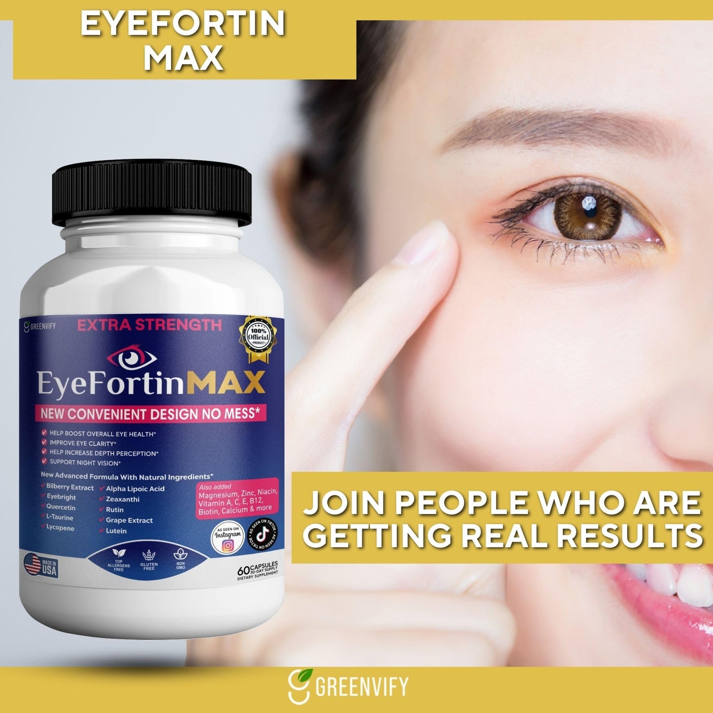 GREENVIFY EyeFortin MAX Eye Health Supplement Capsules, 60 Capsules