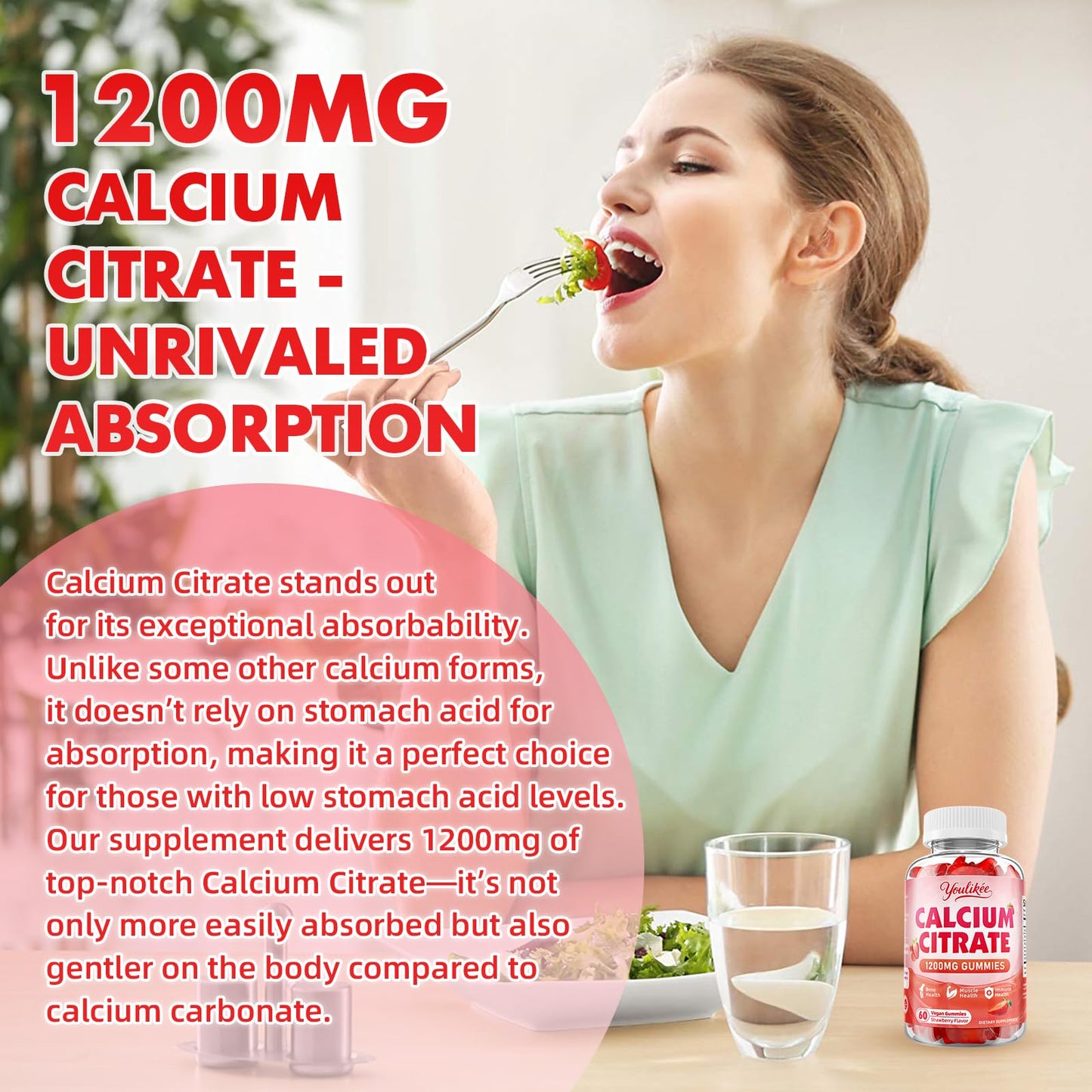Youlikee Calcium Citrate Gummies 1200 mg 60 Count