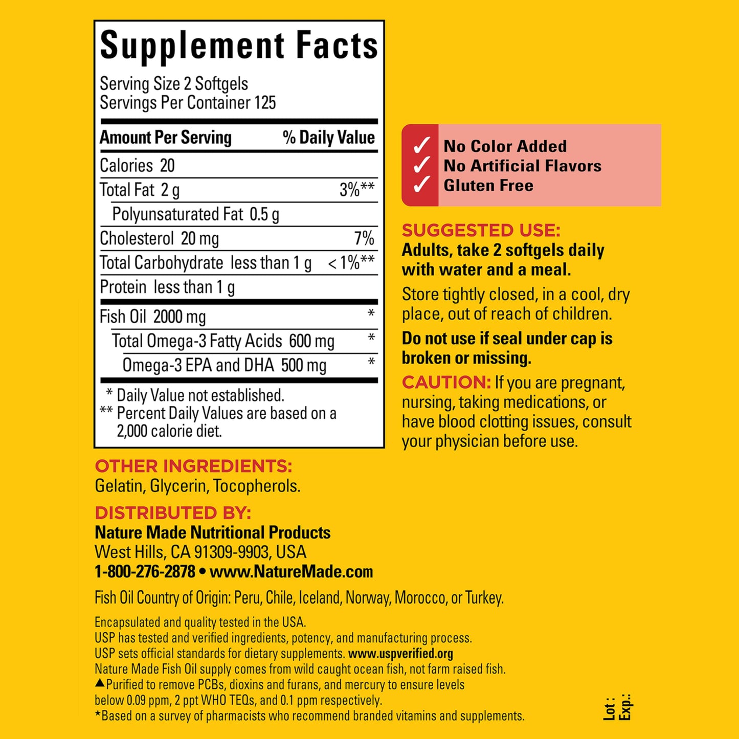 Nature Made Fish Oil Omega 3 Softgels 250 Softgels