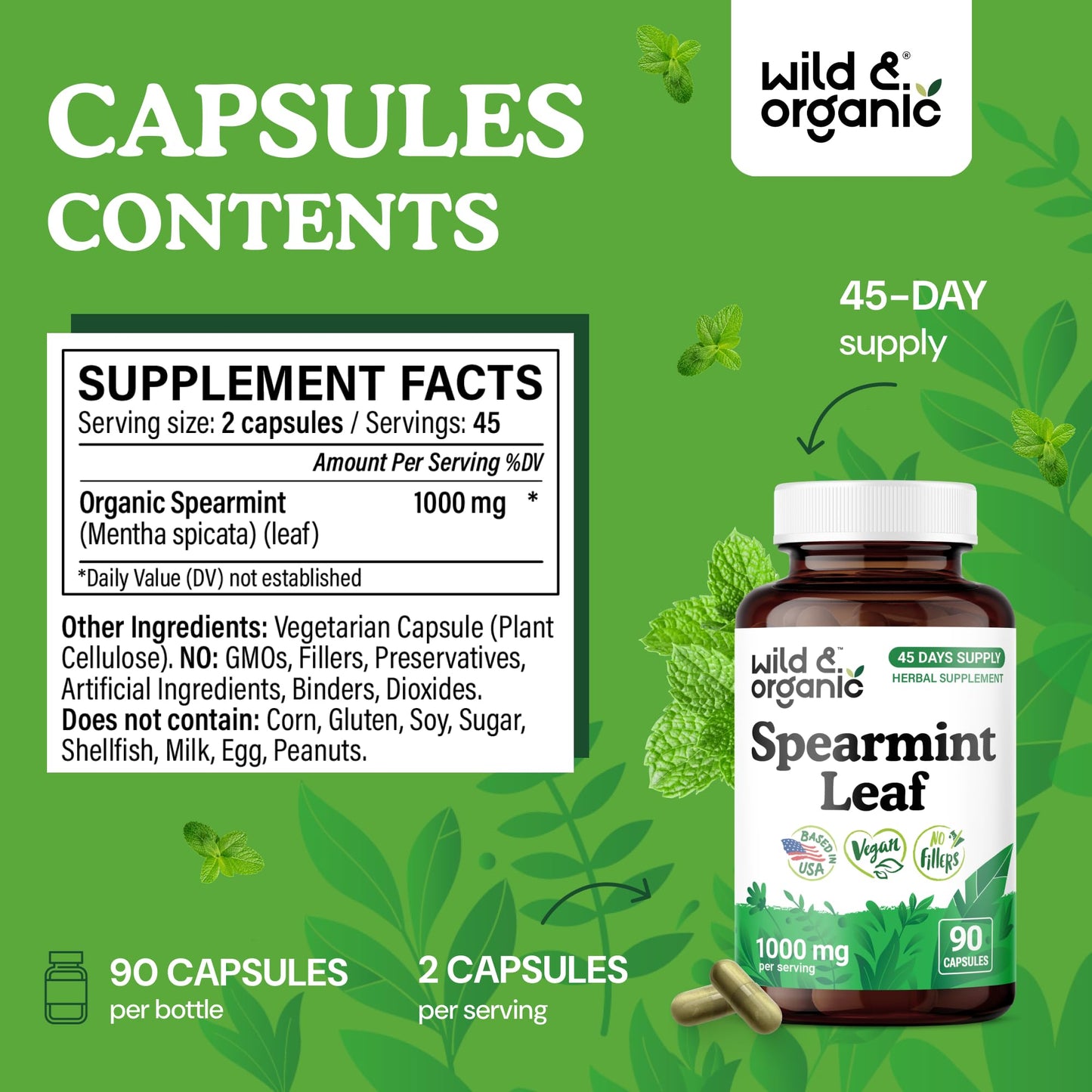 Wild & Organic Spearmint Capsules 90 Count