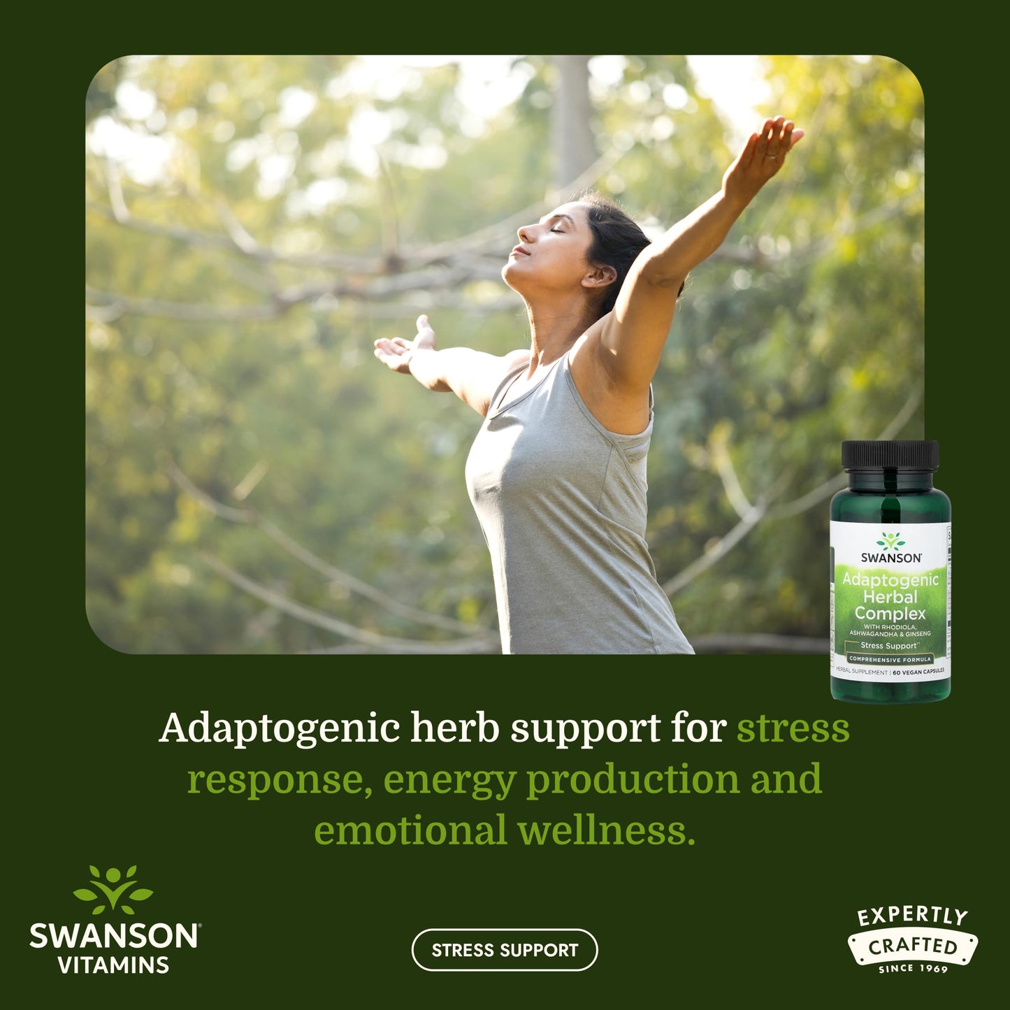 Swanson Rhodiola Ashwagandha Ginseng Complex Vegan Capsules 60 Count