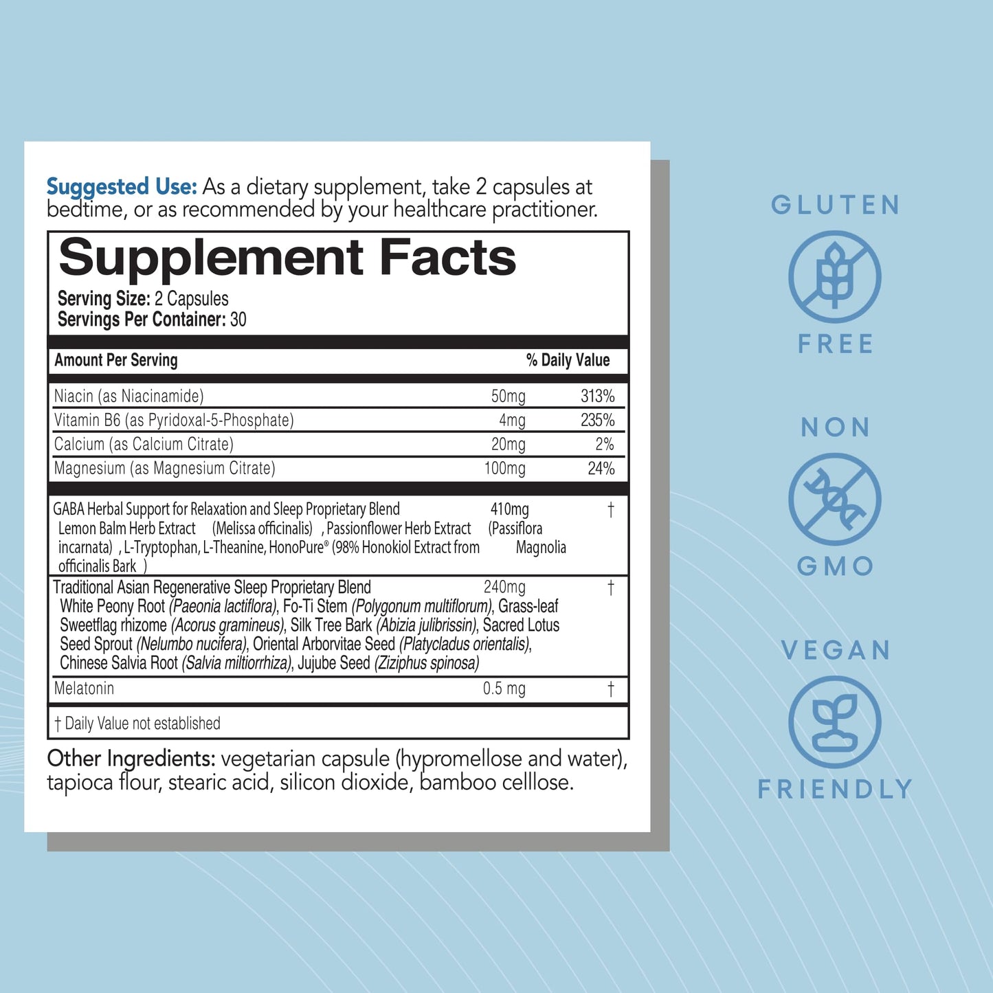 EcoNugenics ecoSleep Sleep Aid with GABA Support Blend, Magnesium, L-Theanine, Niacin – 60 Capsules