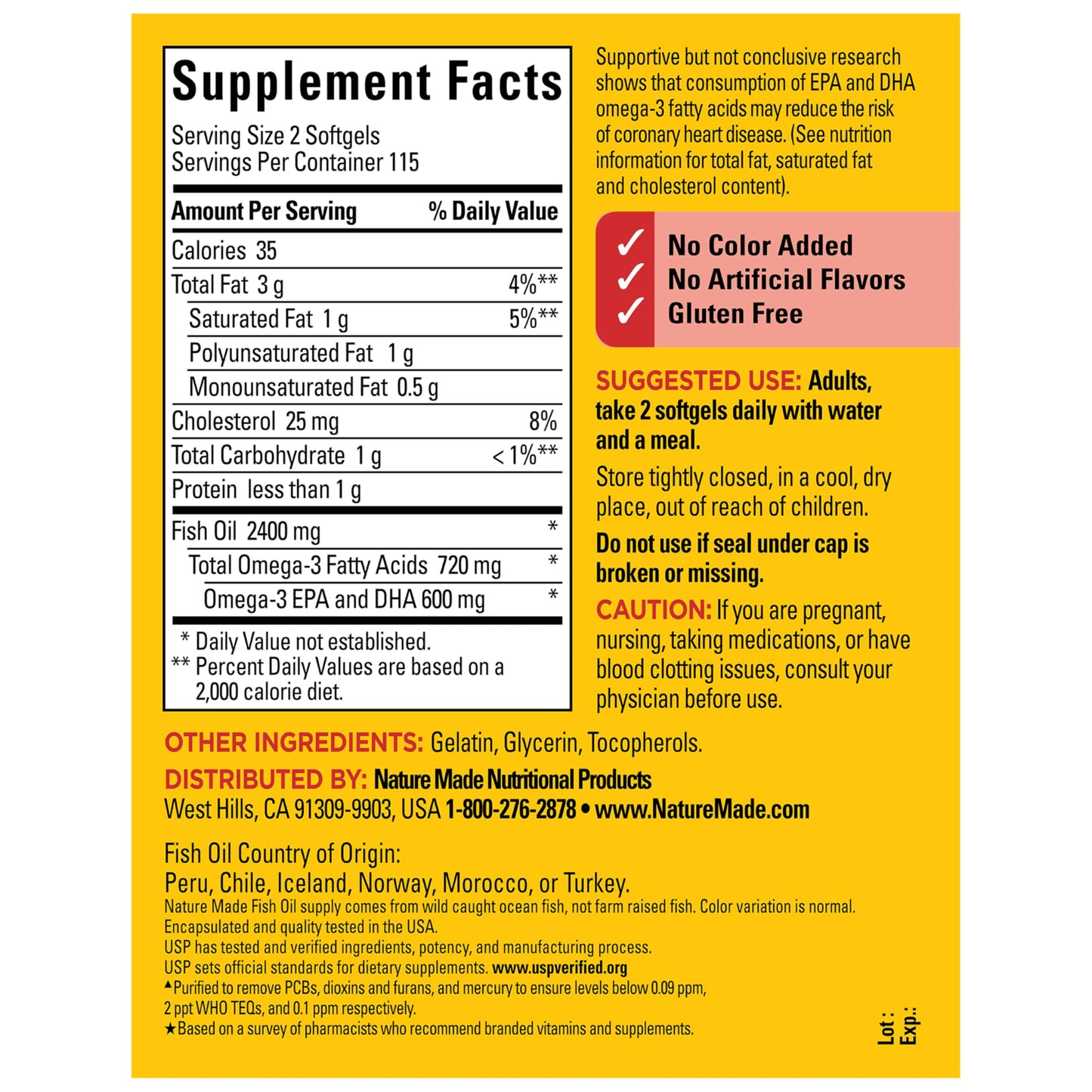 Nature Made Fish Oil Omega-3 Softgels, 230 Softgels