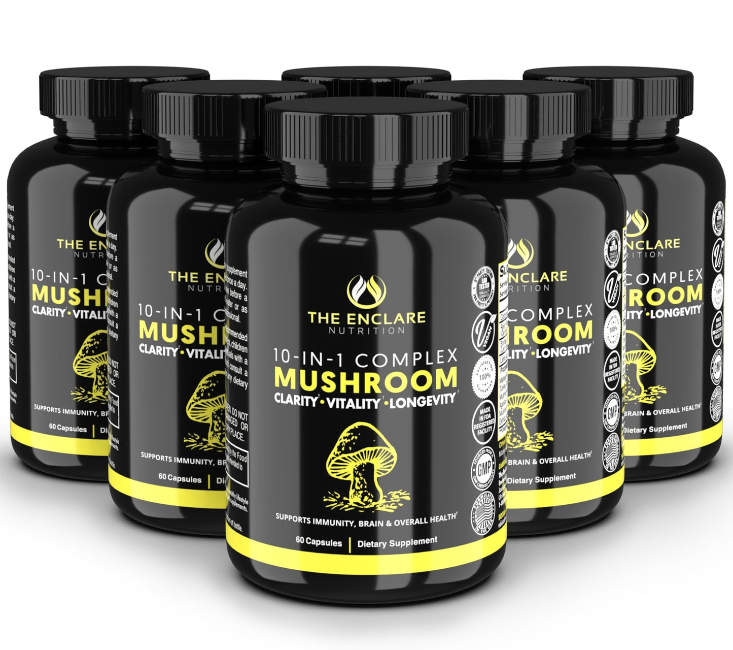 The Enclare Nutrition Mushroom Supplement for Immune Support, Energy, Nootropic Brain with Lions Mane, Reishi, Turkey Tail, Cordyceps, Chaga, Maitake, Shiitake, Agaricus Capsule 360 Count