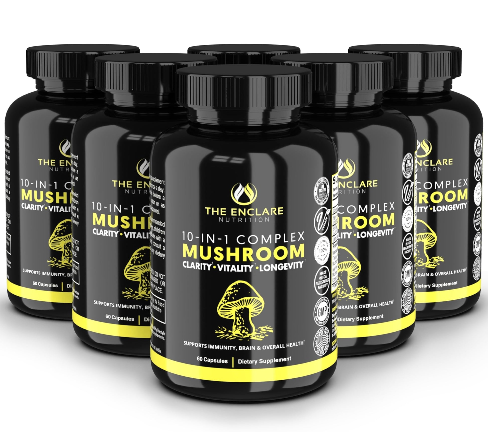 The Enclare Nutrition Mushroom Supplement for Immune Support, Energy, Nootropic Brain with Lions Mane, Reishi, Turkey Tail, Cordyceps, Chaga, Maitake, Shiitake, Agaricus Capsule 360 Count