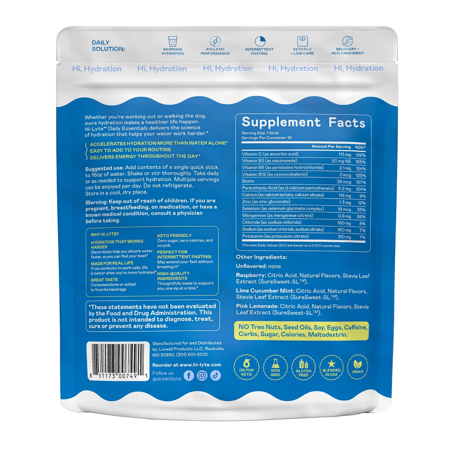 Hi-Lyte Daily Essentials Electrolytes Powder 1.96 Ounce