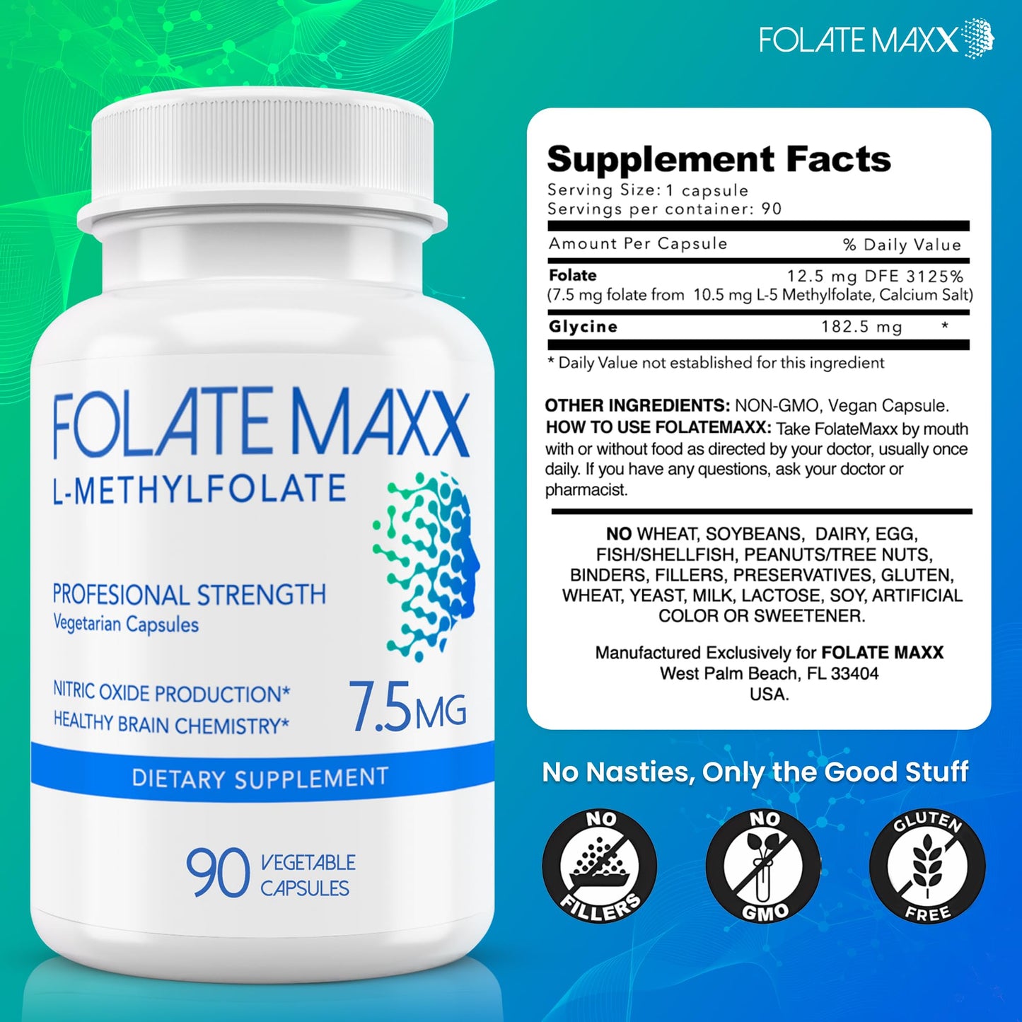 FOLATE MAXX L-Methylfolate 7.5mg Capsules, 90 Count