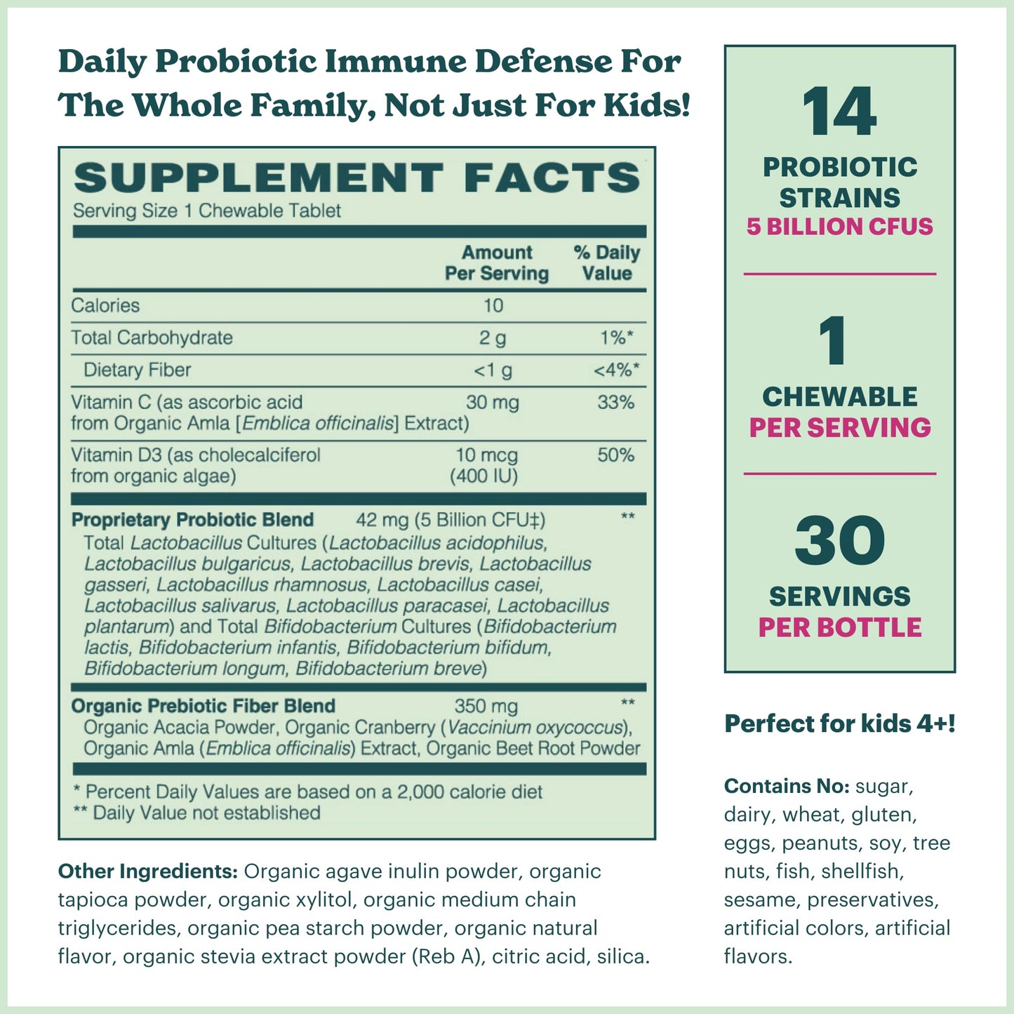 MamaDoc Rx Certified Organic Kids & Teens Probiotic Immune Defense Chewable Tablets 30 Count