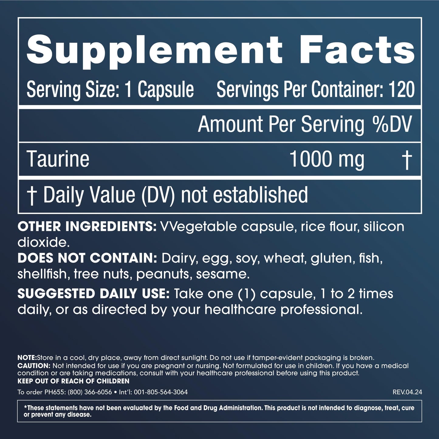 ProHealth Pure Taurine Vegetarian Capsules 120