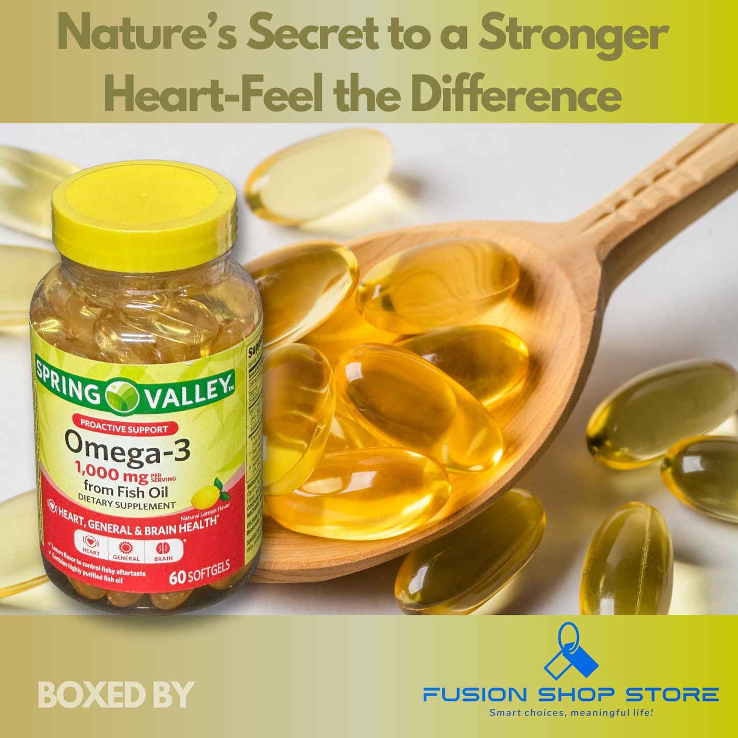 Fusion Shop Store Omega-3 1000mg Fish Oil Softgels, 60 Count