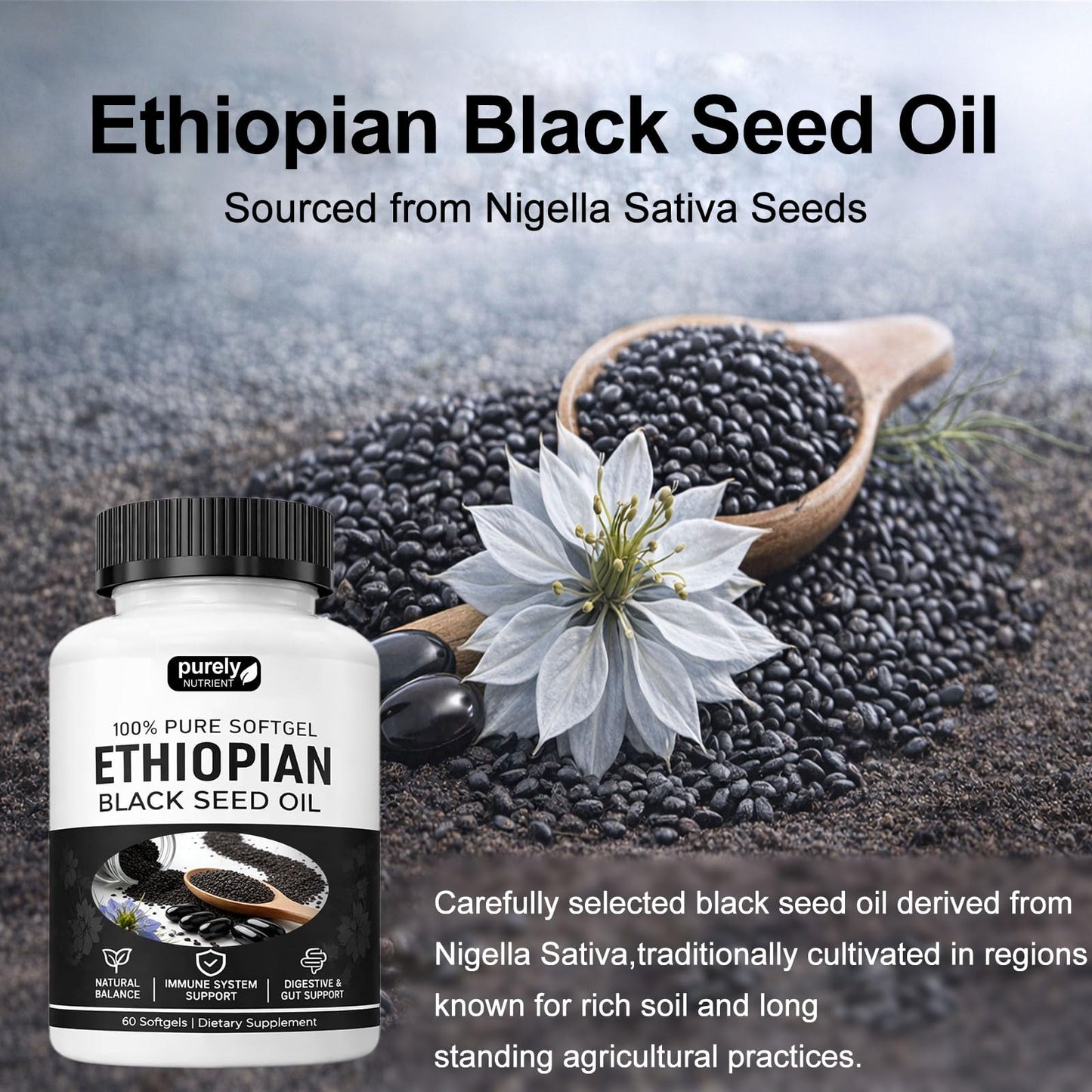 TLOPA Purely Nutrient Ethiopian Black Seed Oil Capsules, 60 Capsules, 2 Bottles