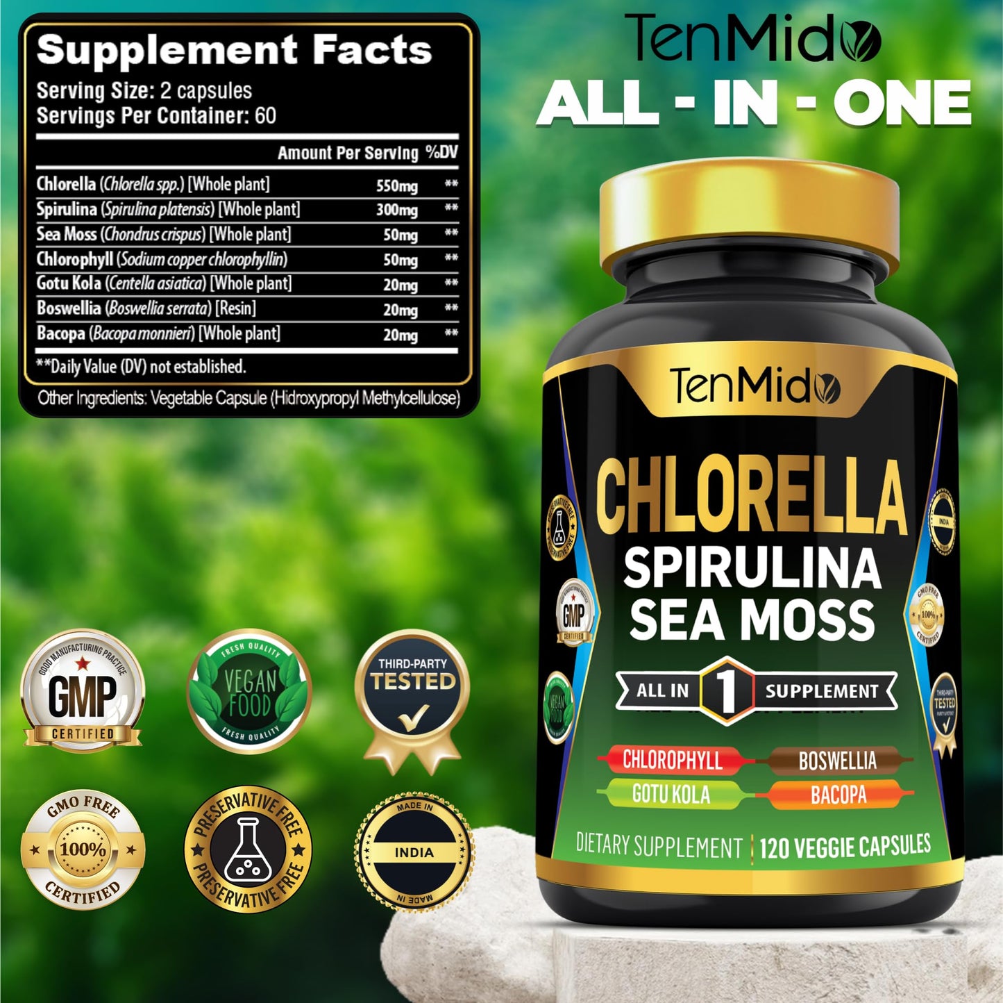 Tenmido Chlorella Supplement Capsule 120 Count