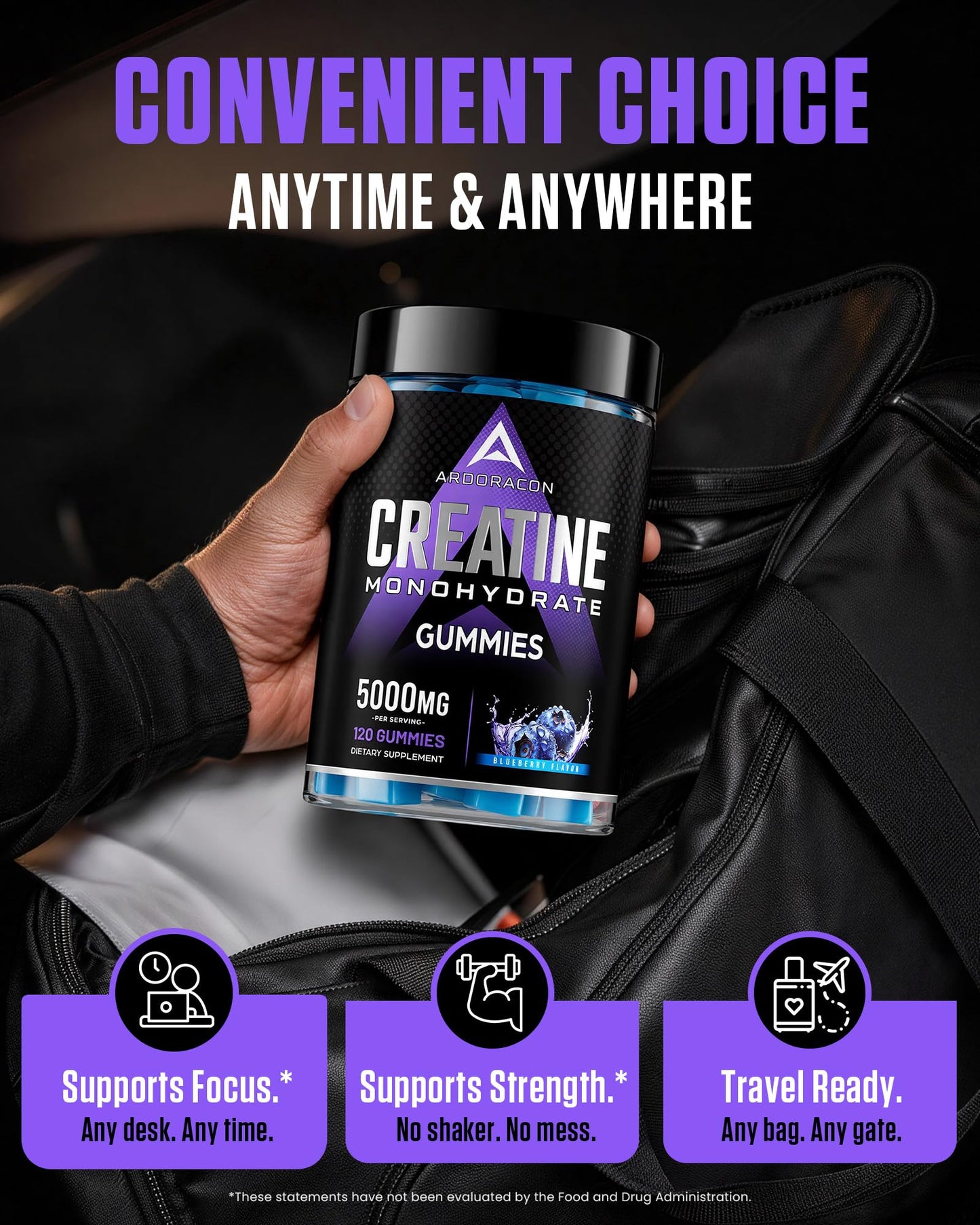 ARDORACON NSF Certified Creatine Gummies 6-in-1 with Taurine + Electrolytes, 110 Count