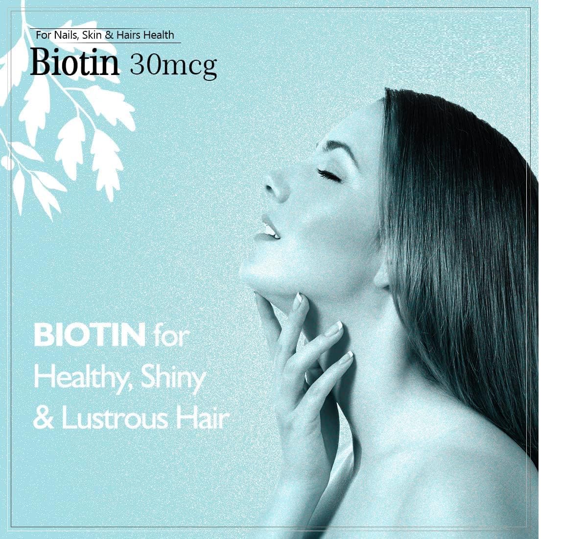 Generic Biotin 30mcg Supplement for Hair Growth, Strong Hair and Glowing Skin, Fights Nail Brittleness, 90 Tablets