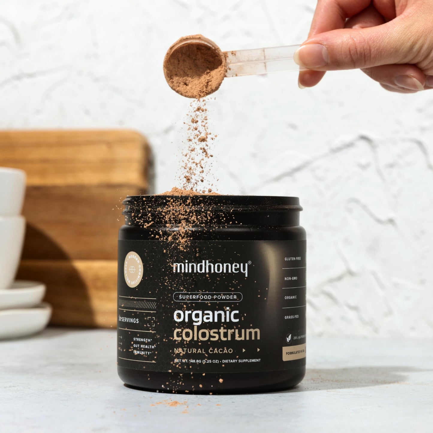 MINDHONEY Organic Colostrum Premium Cacao Flavored Powder, 5.25 oz