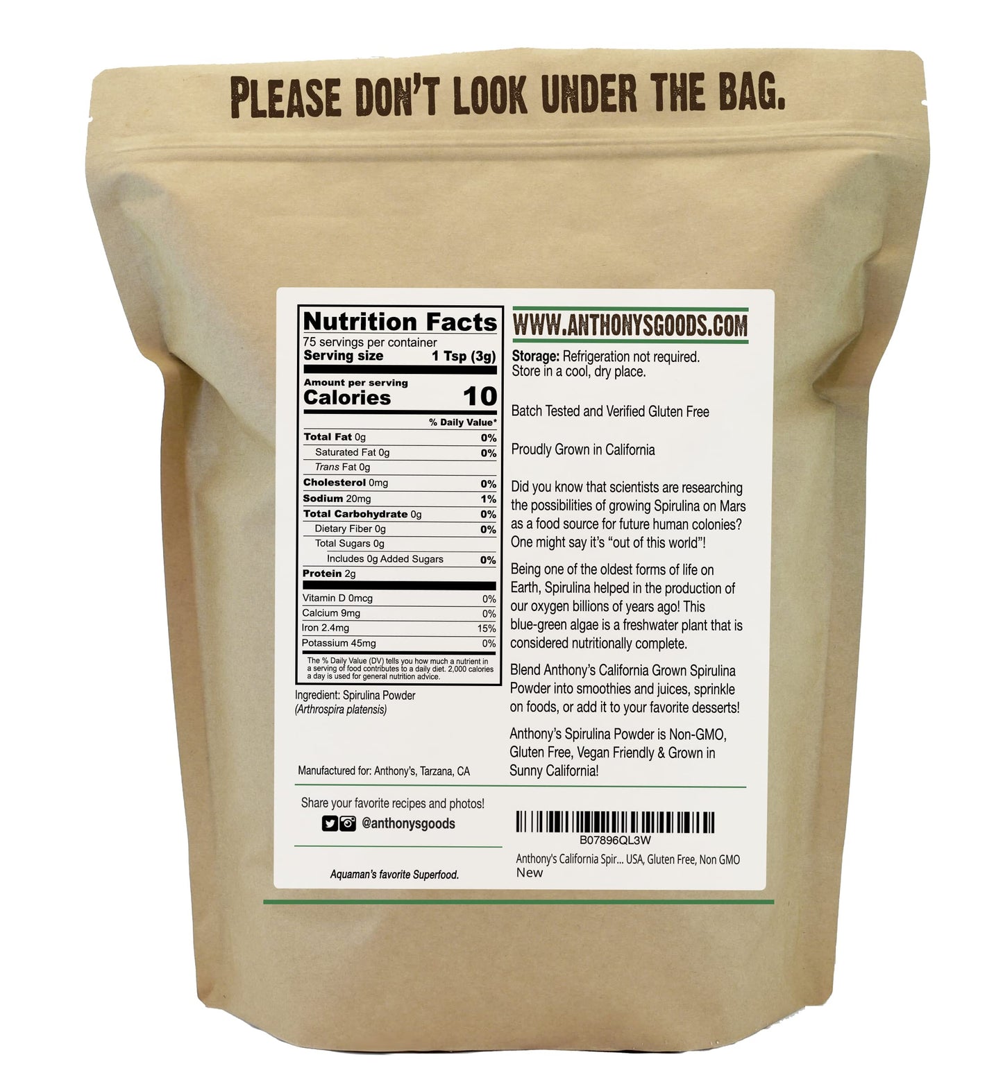 Anthony's California Spirulina Powder 8 oz