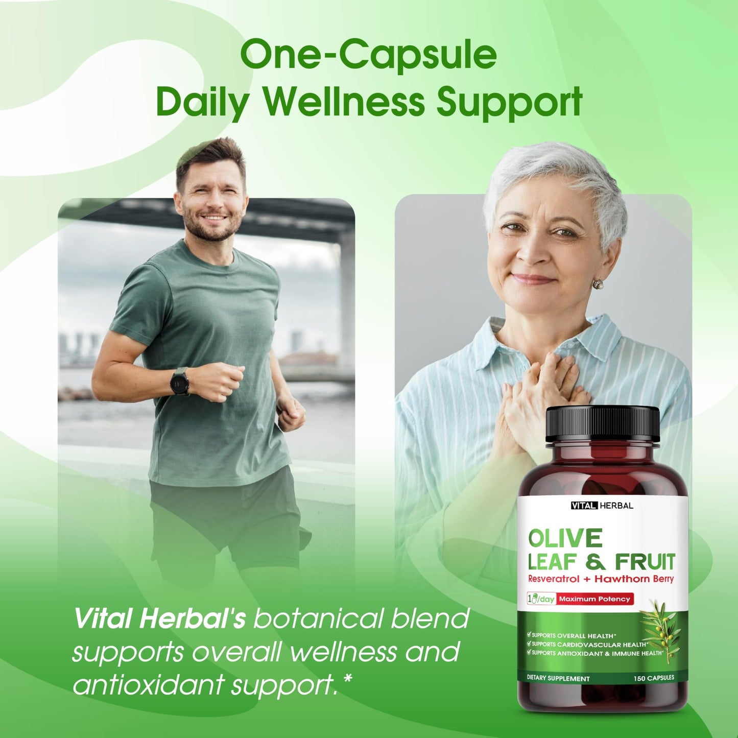VITAL HERBAL Organic Olive Fruit & Leaf with Hawthorn Berry Capsules, 150 Capsules