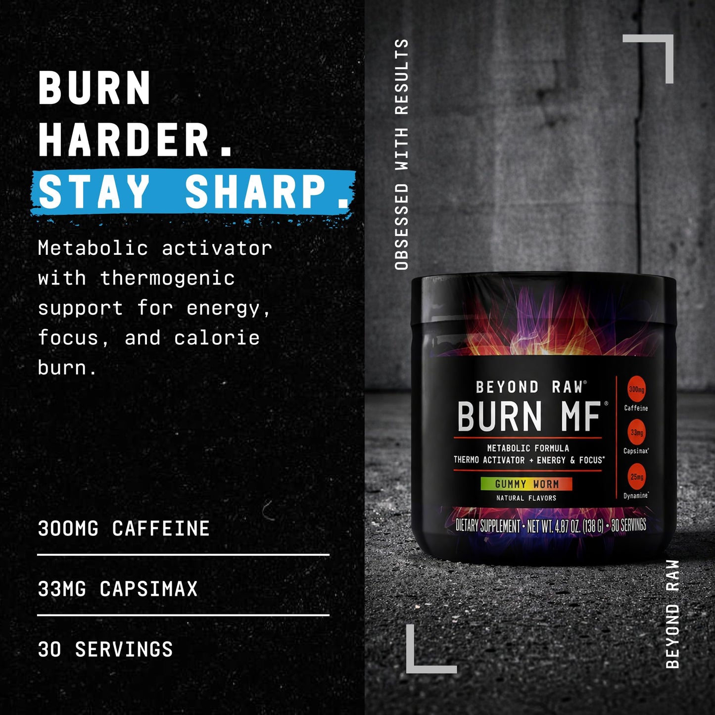 BEYOND RAW Burn MF Metabolic Formula Thermo Activator Powder, 30 Servings