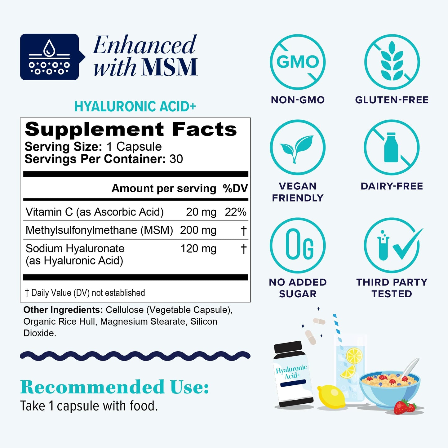 Vitauthority Hyaluronic Acid Capsules with MSM & Vitamin C, 30 Capsules