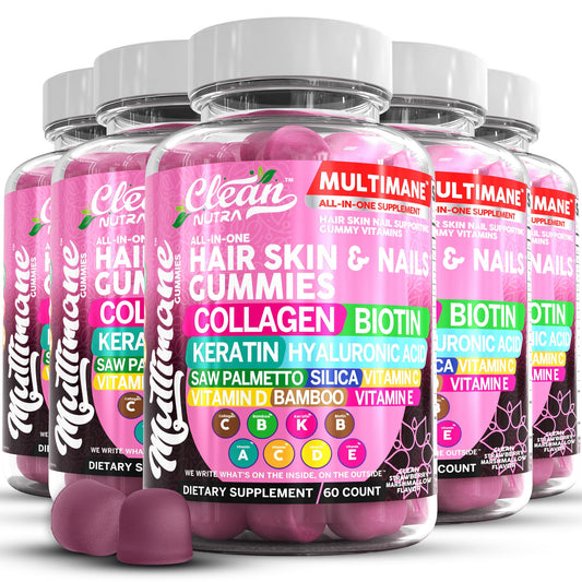 Clean Nutraceuticals Biotin Collagen Keratin Gummies, Hair Skin and Nails Vitamins for Women, 60 Count