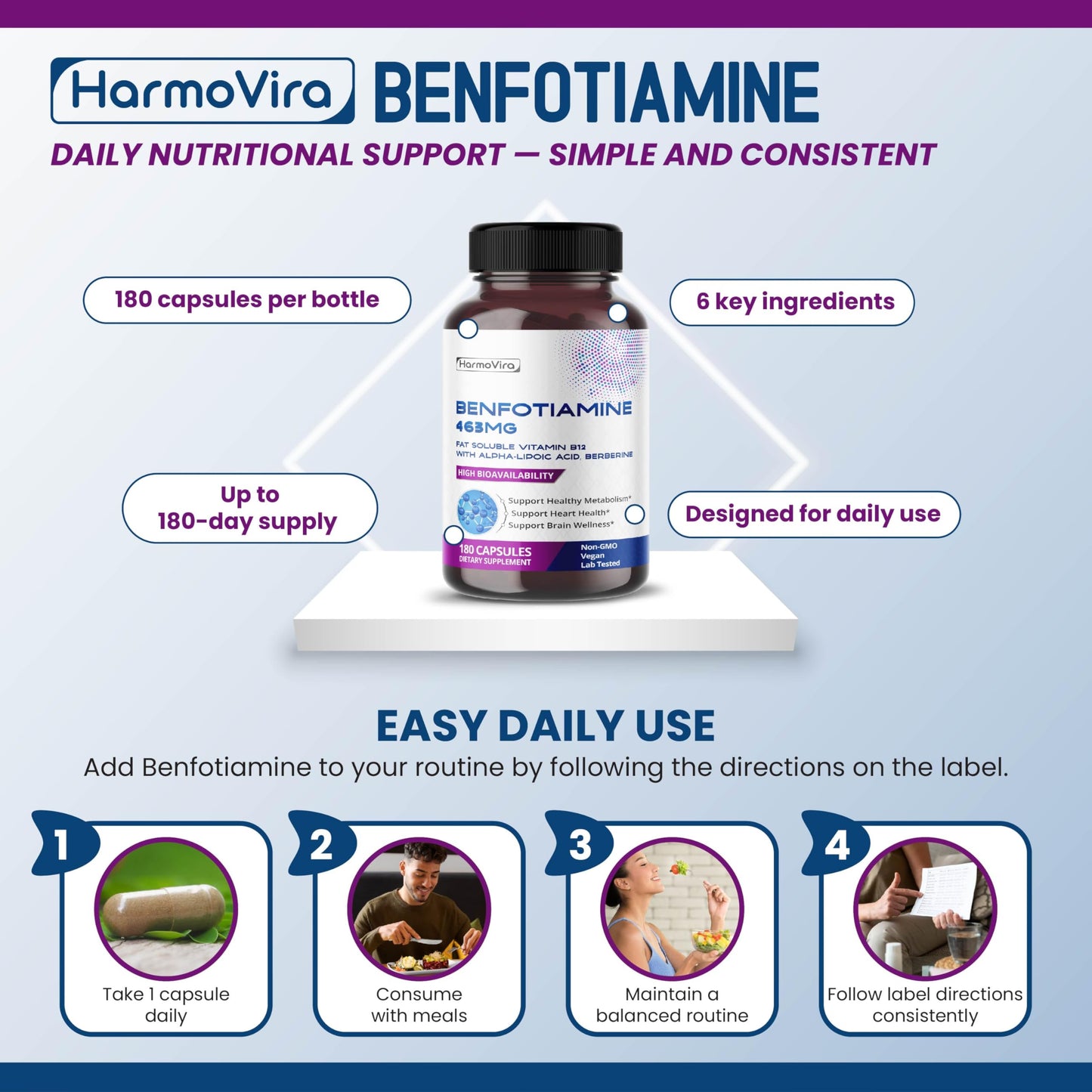 HarmoVira Benfotiamine with Alpha-Lipoic Acid & Berberine Capsules 180