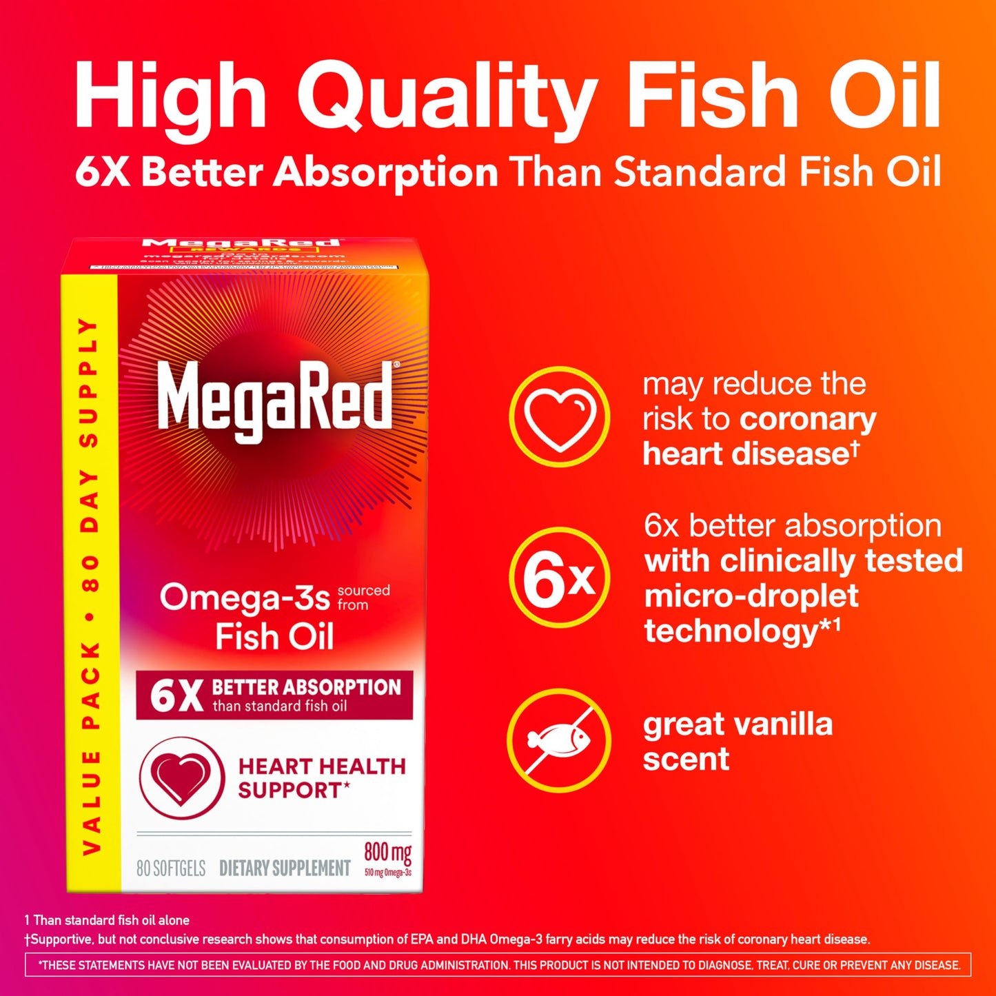 MegaRed Fish Oil 800mg Omega-3 with EPA & DHA Softgels, 80 Count