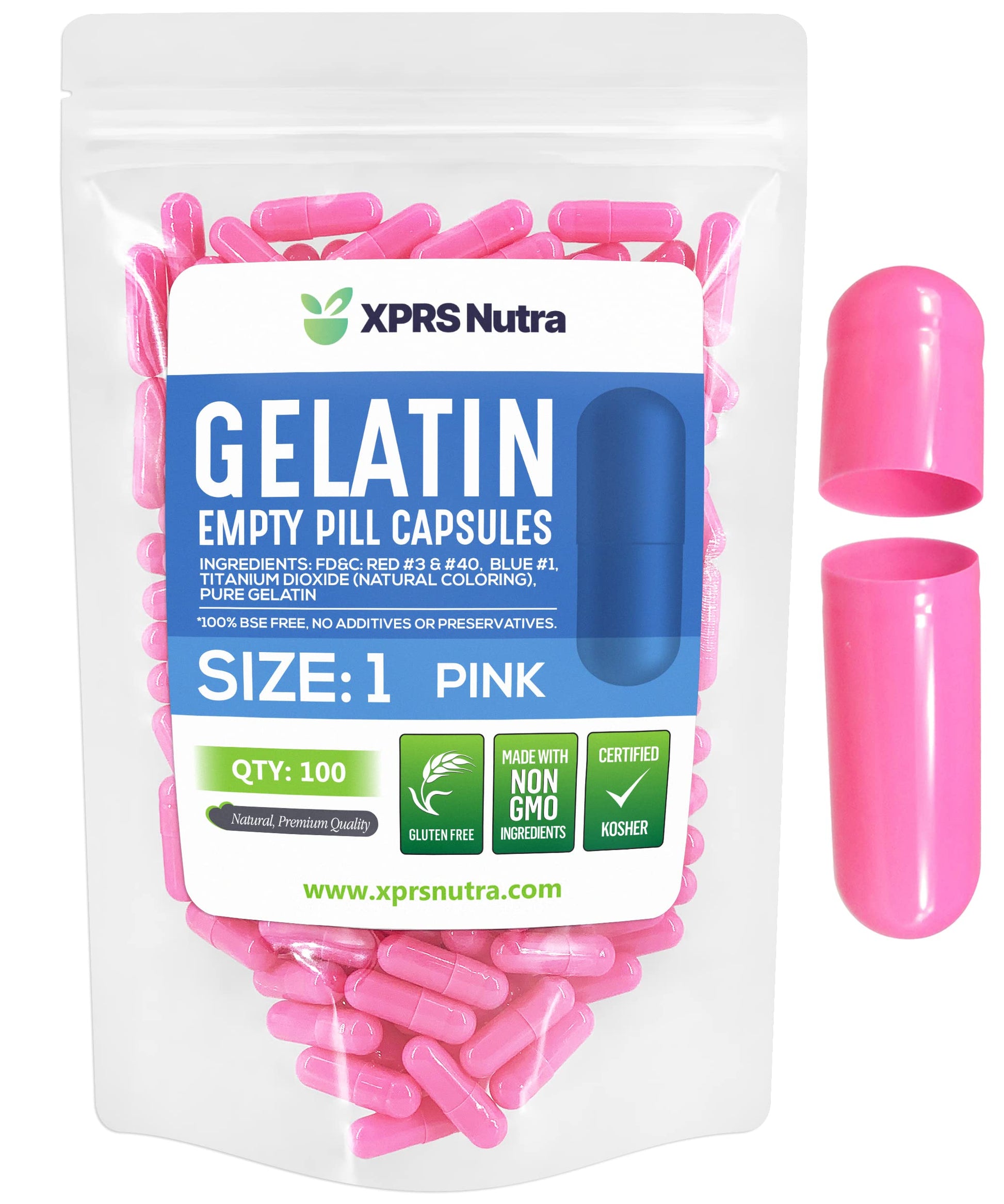 XPRS Nutra Empty Gelatin Capsules Size 1 100 Count