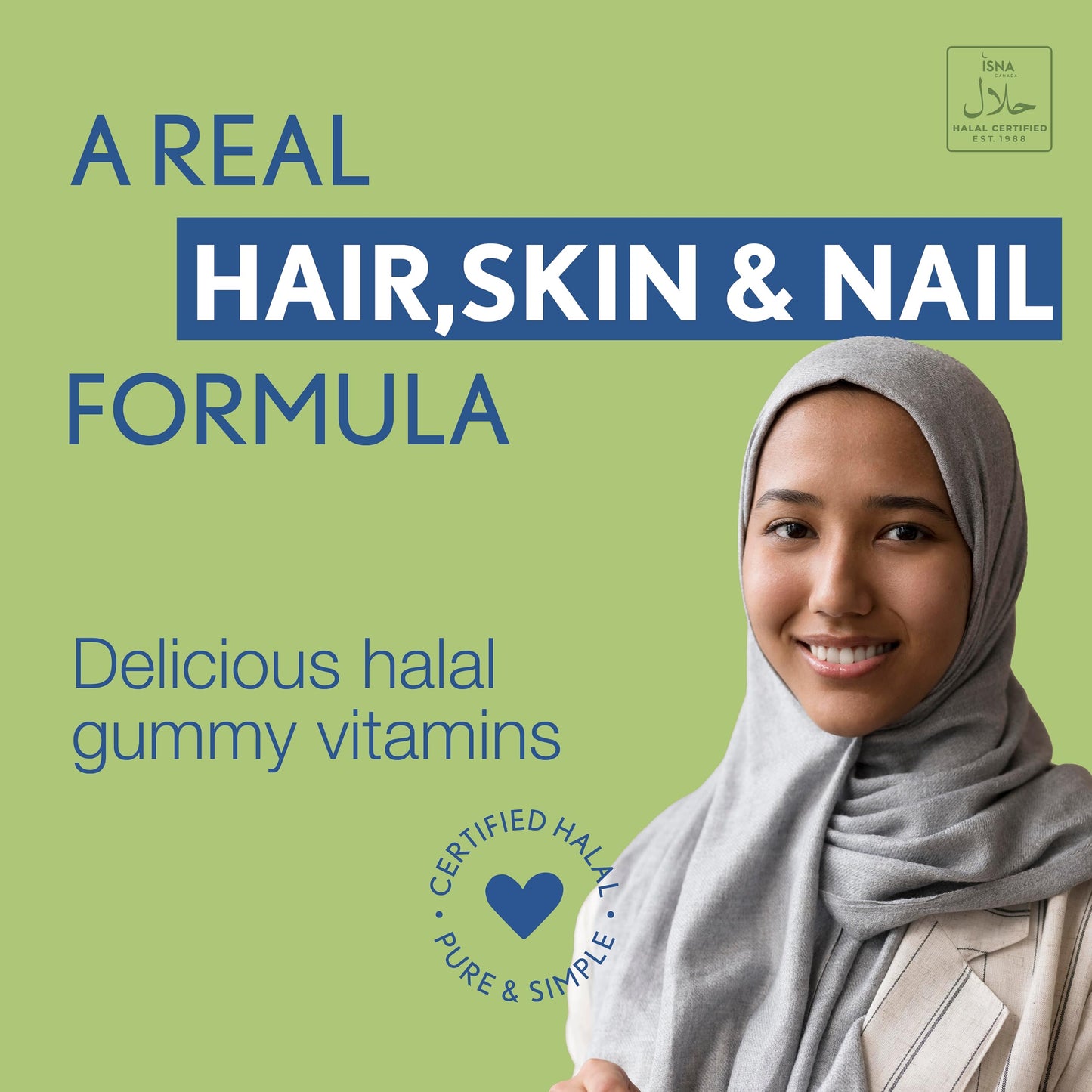 Noor Vitamins Halal Hair Vitamins Biotin, Collagen, Silica, Vitamin C & E Supports Hair, Skin & Nail Health Natural Strawberry Gummy, 90 Count