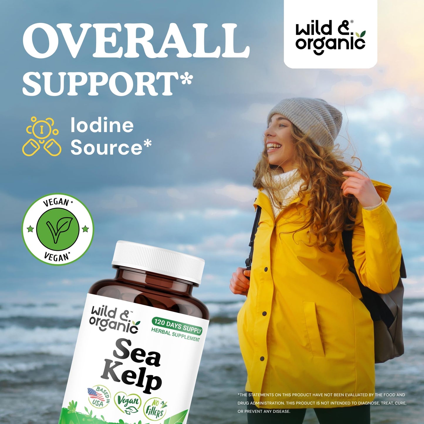 Wild & Organic Sea Kelp Capsules 600 mg, 120 Count