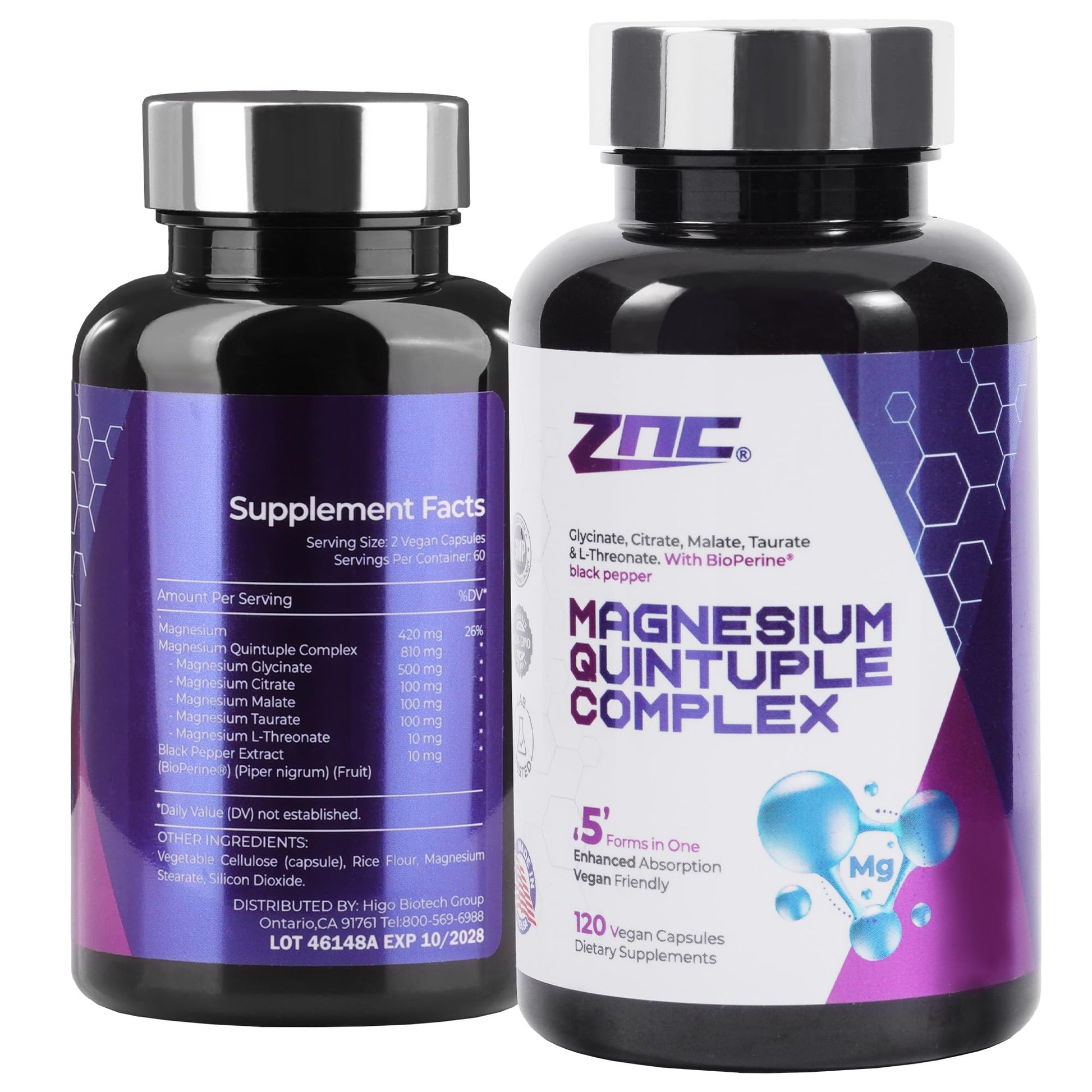 ZNC Magnesium Complex 810mg with 8 Forms Including Glycinate & Citrate, Chelated for Absorption, Bone Heart Muscle Support Softgels 120 Count