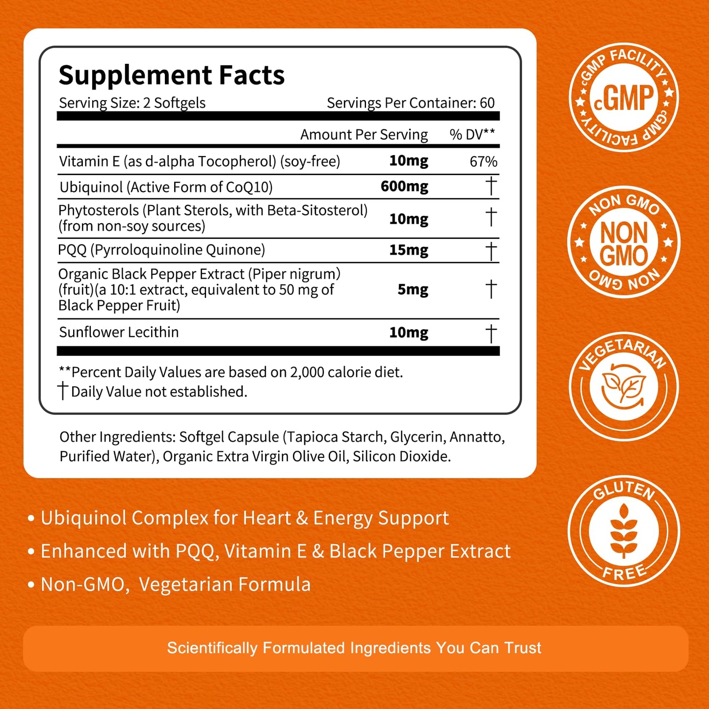 Vitarevive CoQ10 600mg Ubiquinol CoQ10 Supplement with PQQ & Vitamin E, High Absorption Vegan CoQ10 Nutritional Supplement for Heart & Cellular Energy Support, 120 Softgels