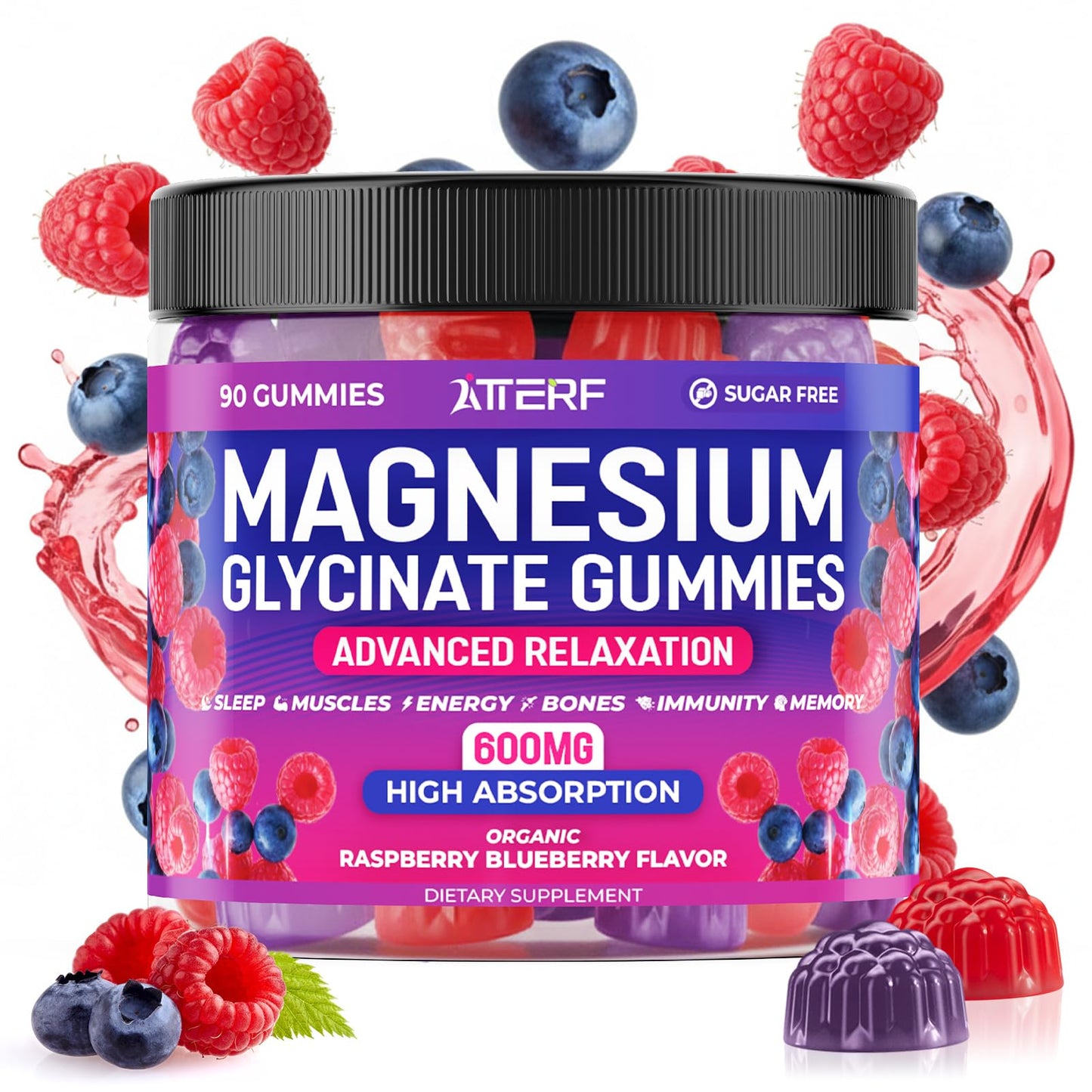 Atterf Magnesium Glycinate Gummies 600mg, 90 Count