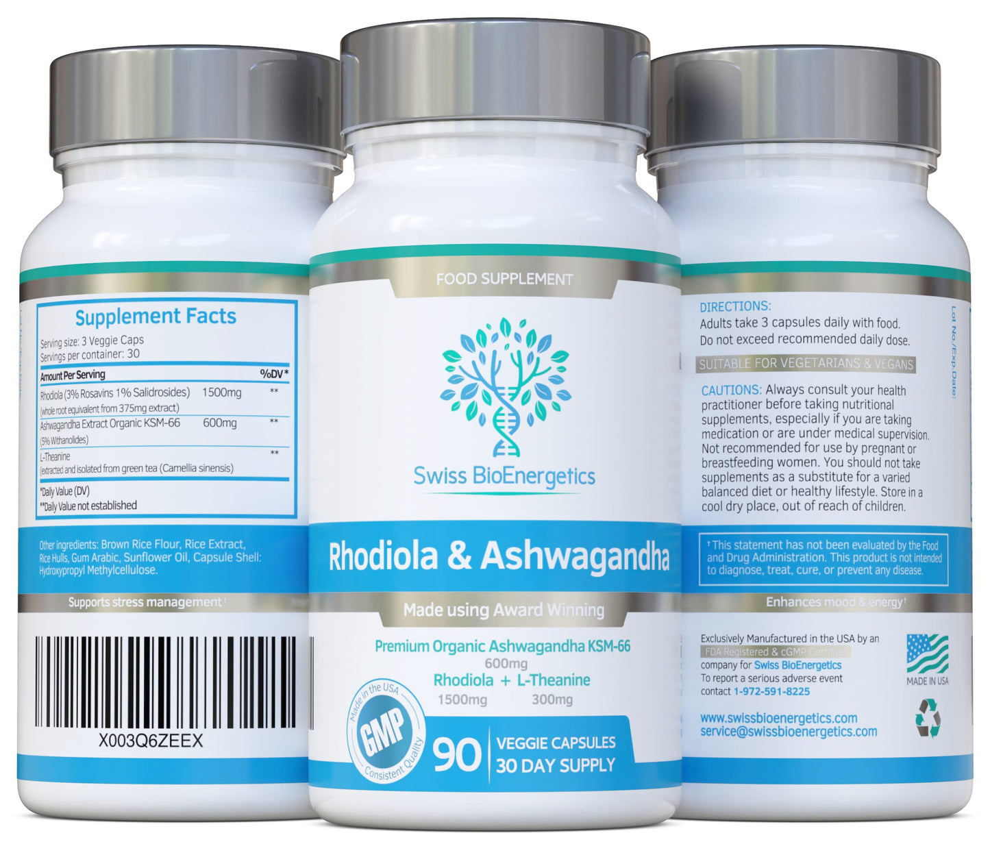 Swiss Bioenergetics Rhodiola & Ashwagandha with L-Theanine 90 Capsules