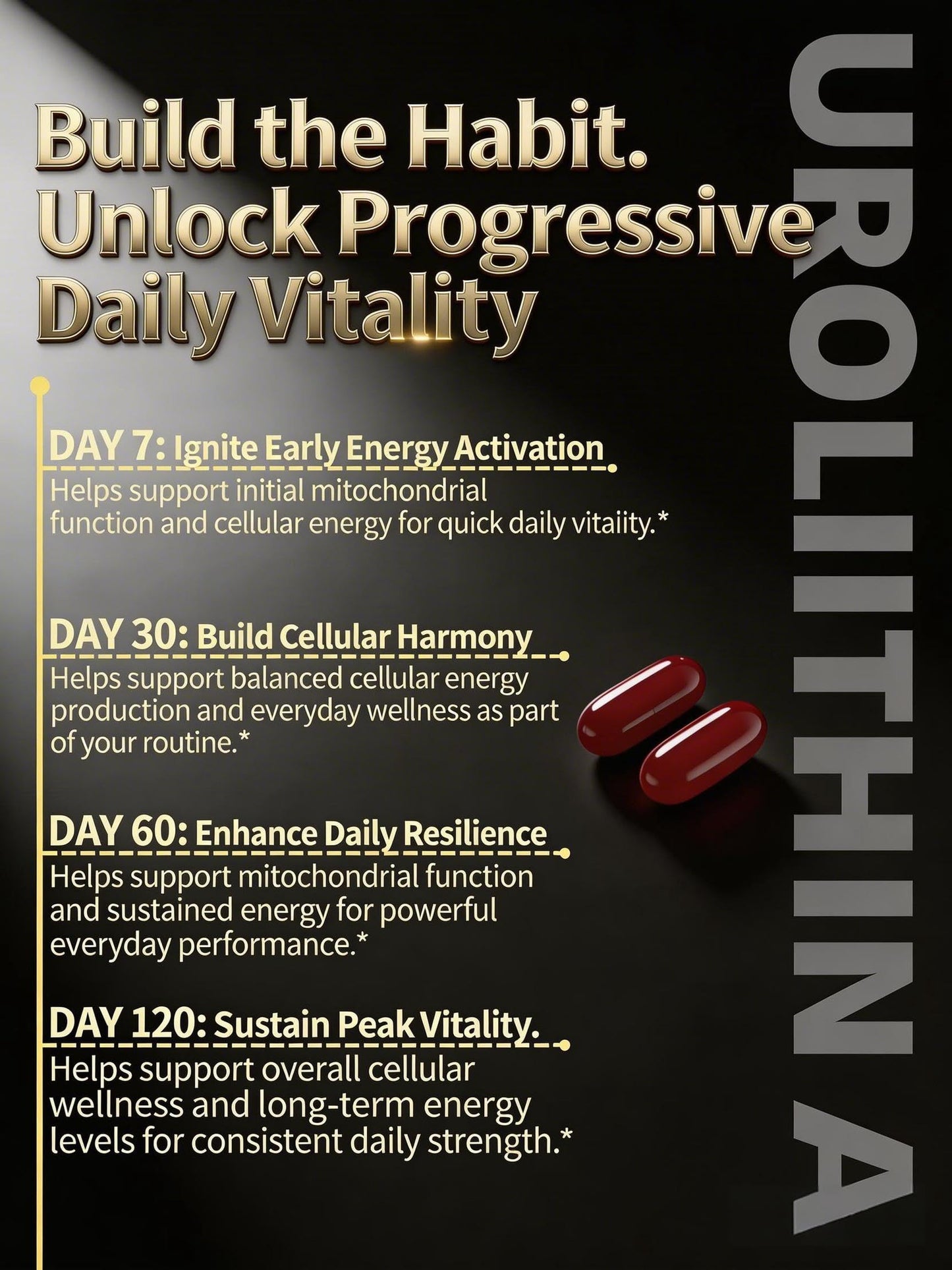 GulpGrove Urolithin A Premium 6-in-1 Mitochondrial Support Supplement with Liposomal NAD+, Trans-Resveratrol, CoQ10, PQQ & TMG for Healthy Aging, Energy & Muscle Strength Softgels 120