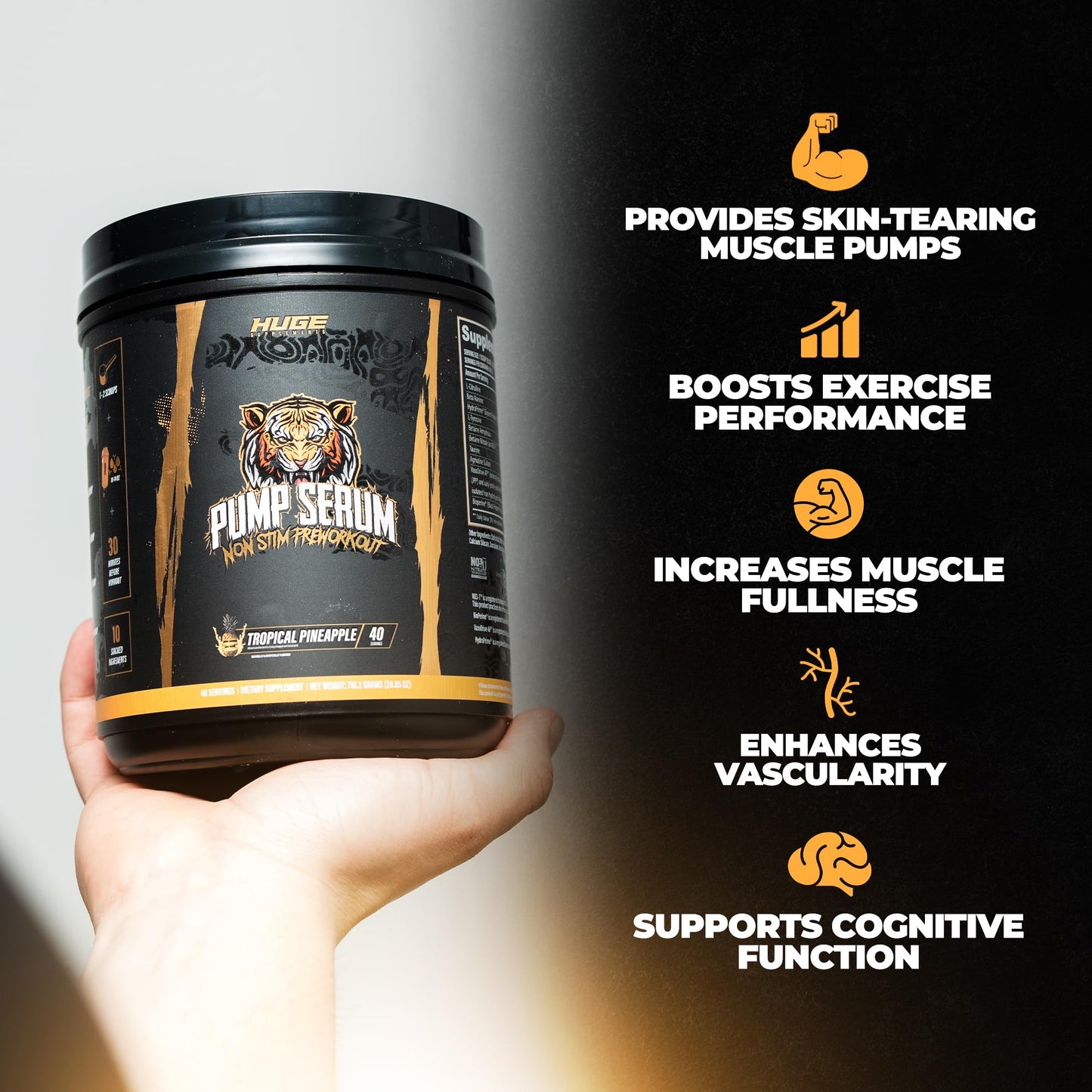 Huge Supplements Pump Serum Non Stim Pre-Workout Powder, 40 Servings