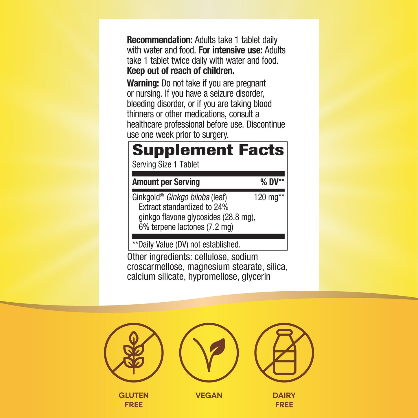 Nature's Way Ginkgold Max Advanced Ginkgo Extract Tablets, 60 Count