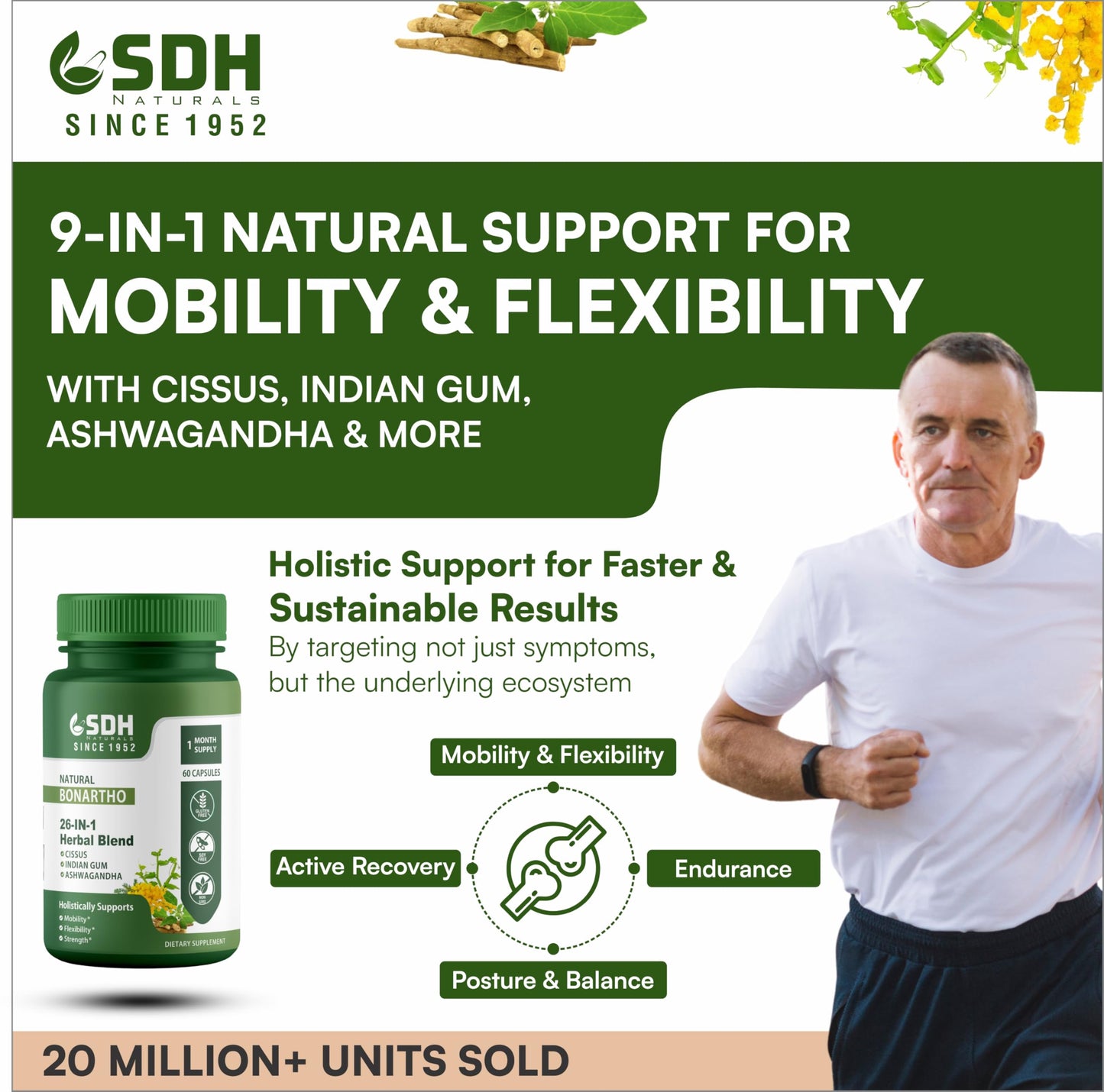 SHREE DHANWANTRI HERBALS SDH Bonartho Bone & Joint Support Supplement Capsule 90 Count