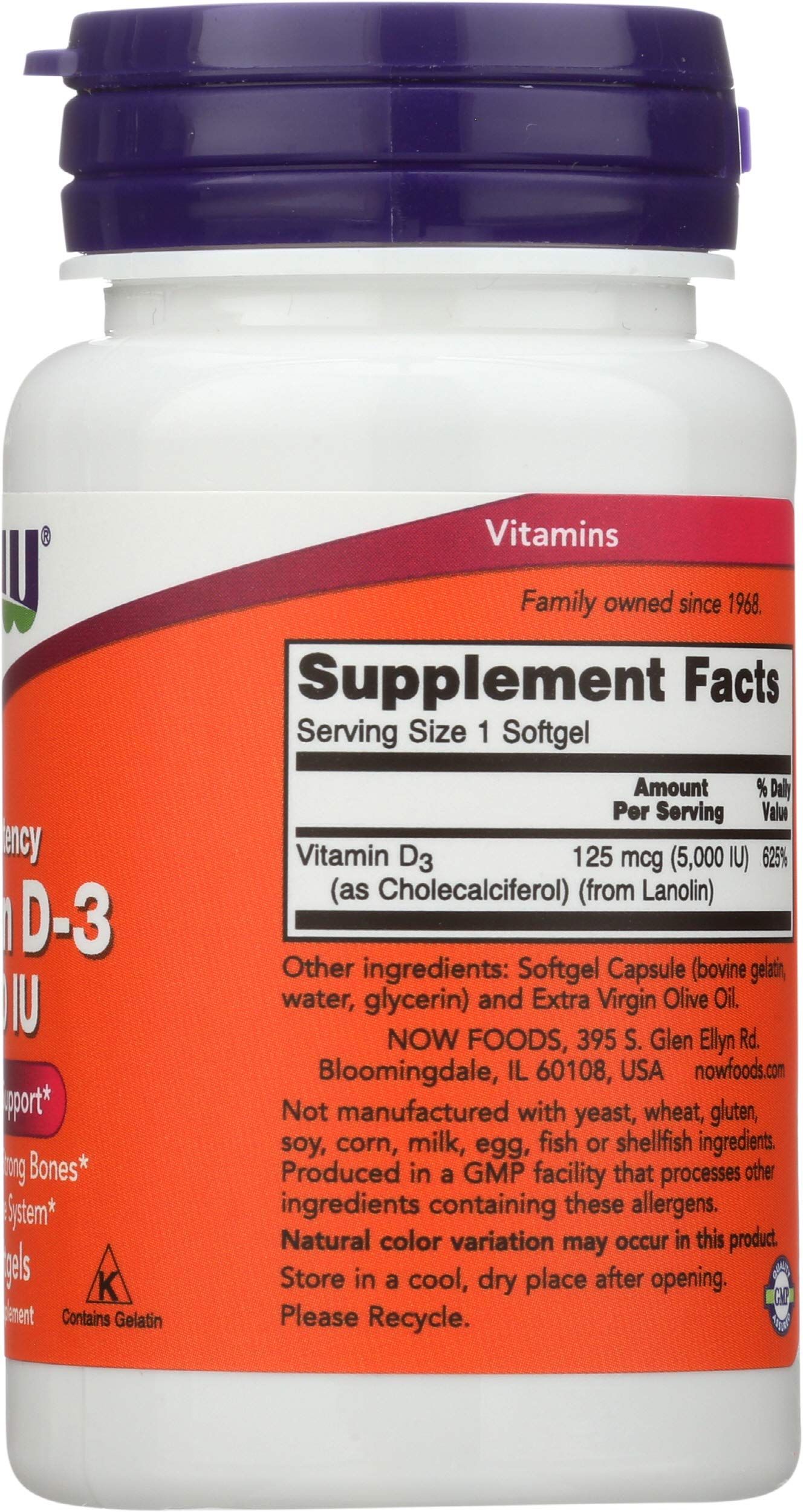 NOW Foods Vitamin D3 5000 IU Capsule, 2 Pack