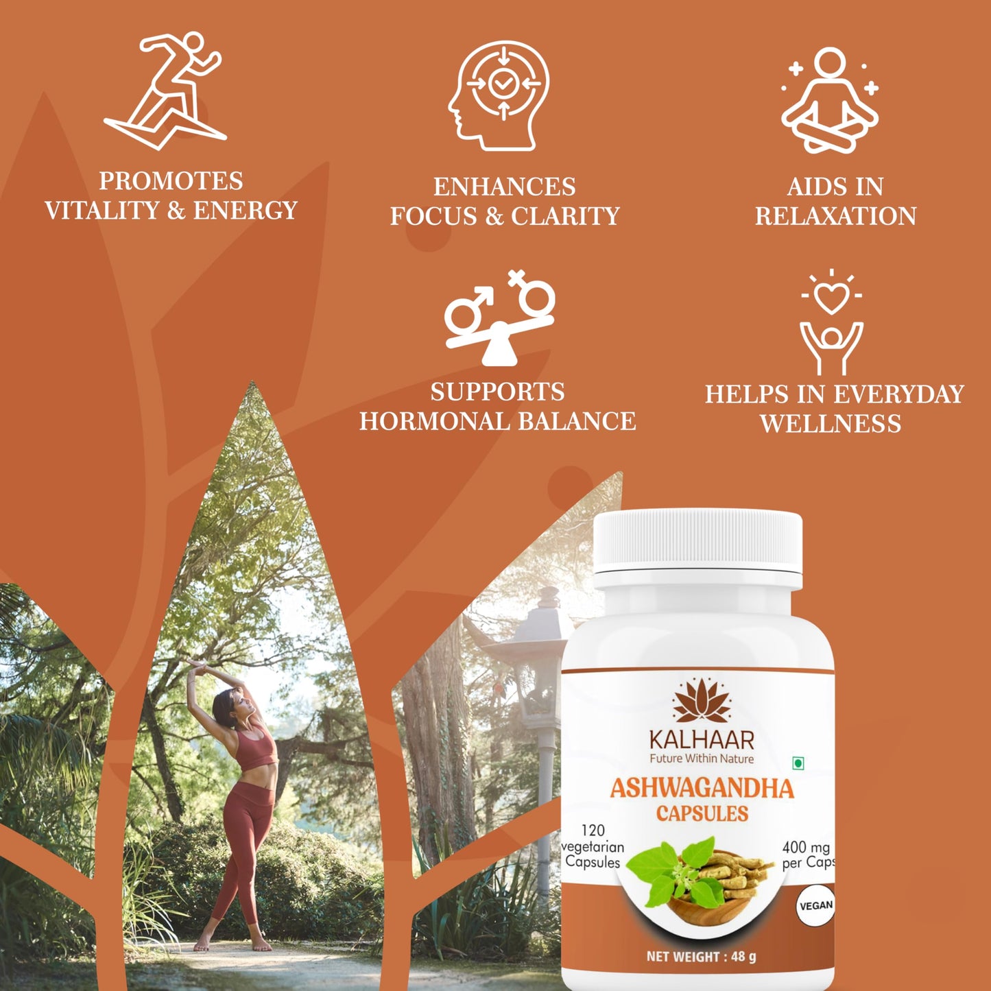 KALHAAR Ashwagandha Herbal Capsules 1200mg, 120 Vegan Capsules, Non-GMO, Gluten Free