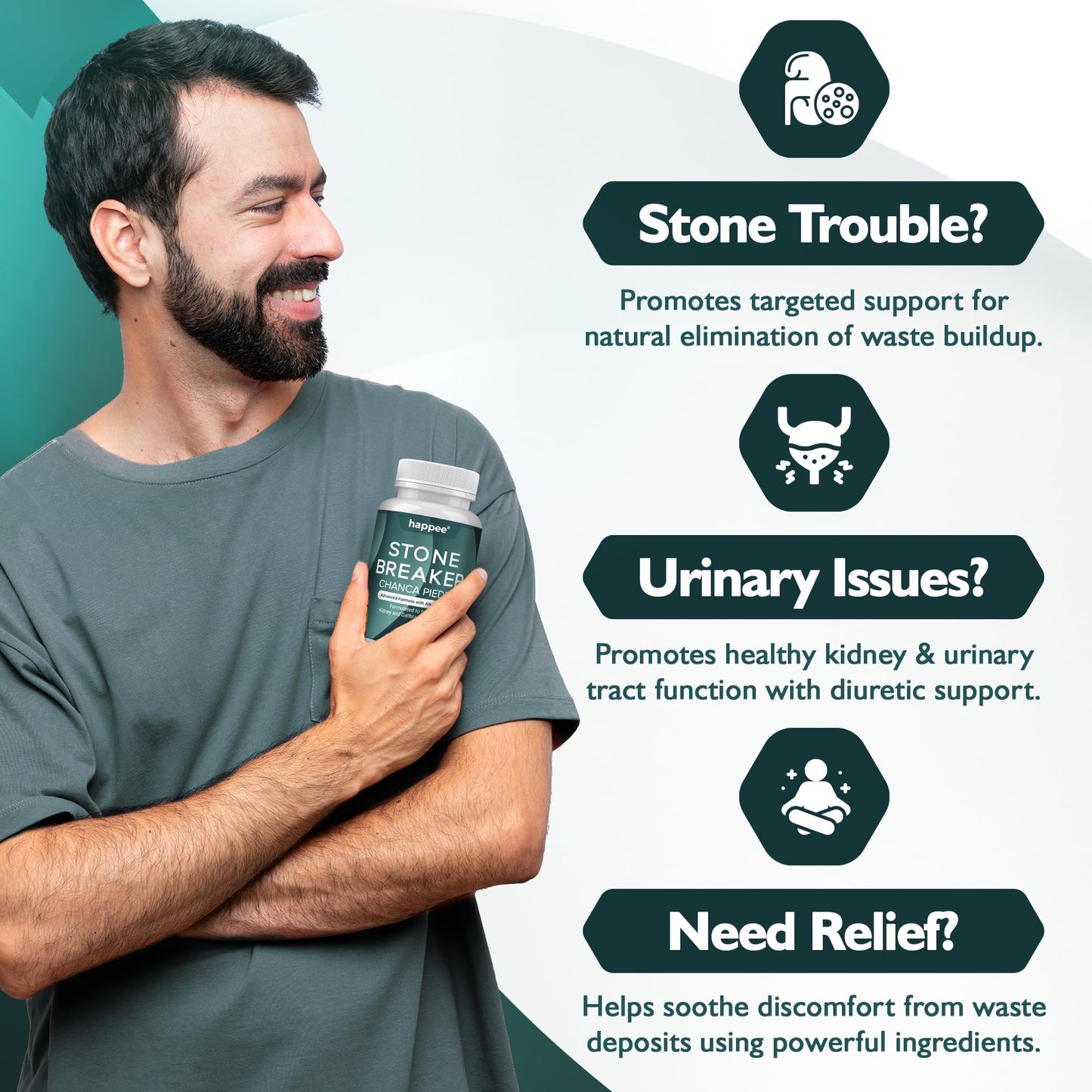 Happee Chanca Piedra Stone Breaker Kidney & Gallbladder Cleanse – Kidney Stone Dissolver & Passage Support - High Potency Phyllanthus Niruri with Magnesium, Potassium & Herbal Blend 60 Capsules
